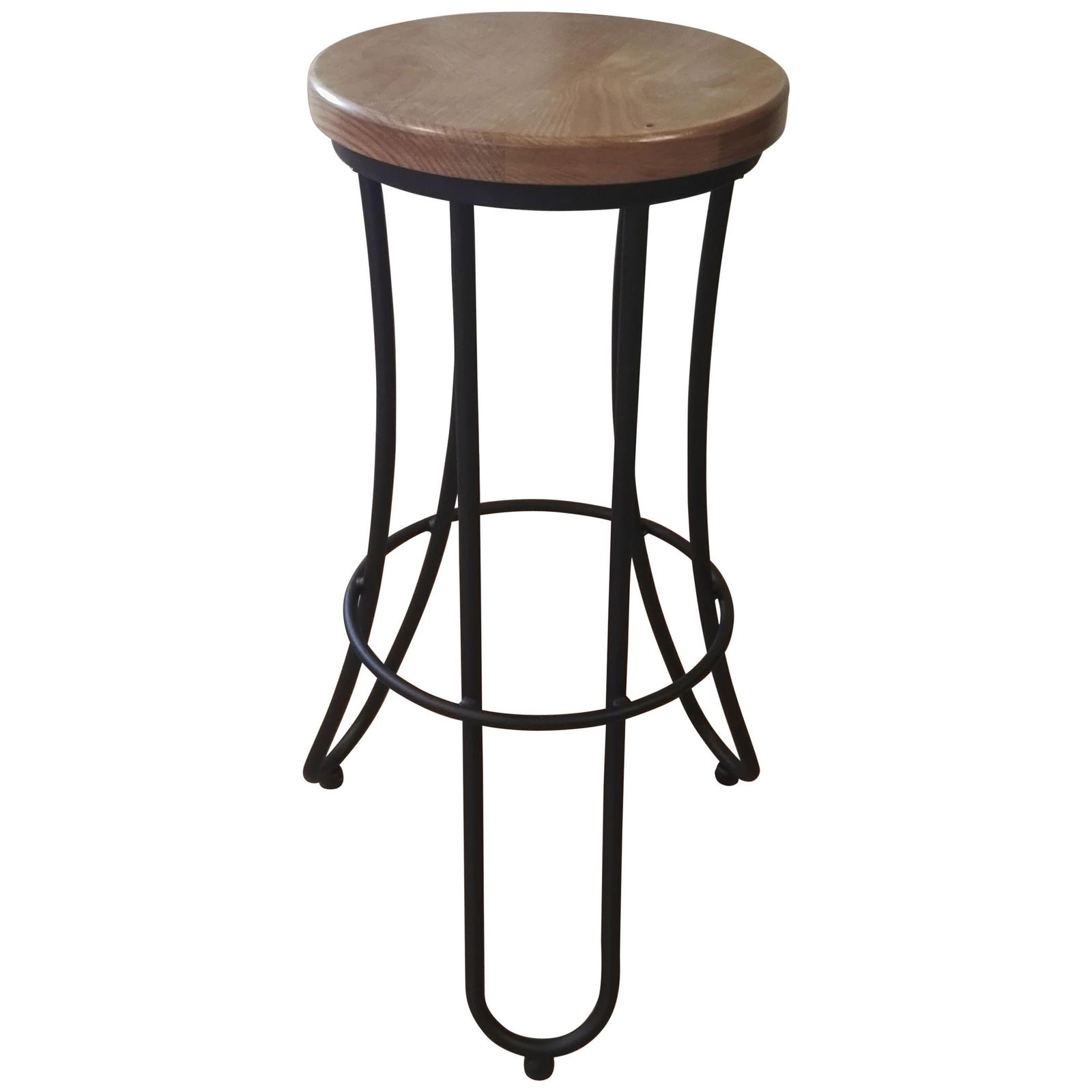New Industrial Wrought Iron Shop Stool with Oak Seat - 2