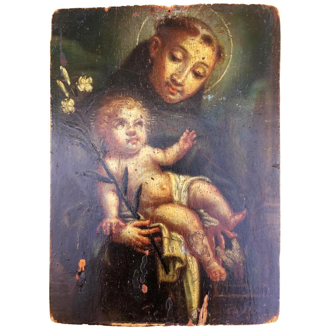 17th Century Original Oil on Wood Panel of St. Anthony of Padua - 15
