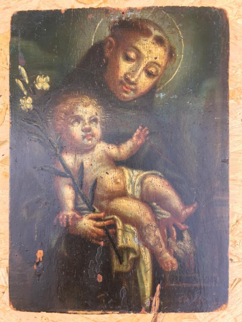 17th Century Original Oil on Wood Panel of St. Anthony of Padua - 6