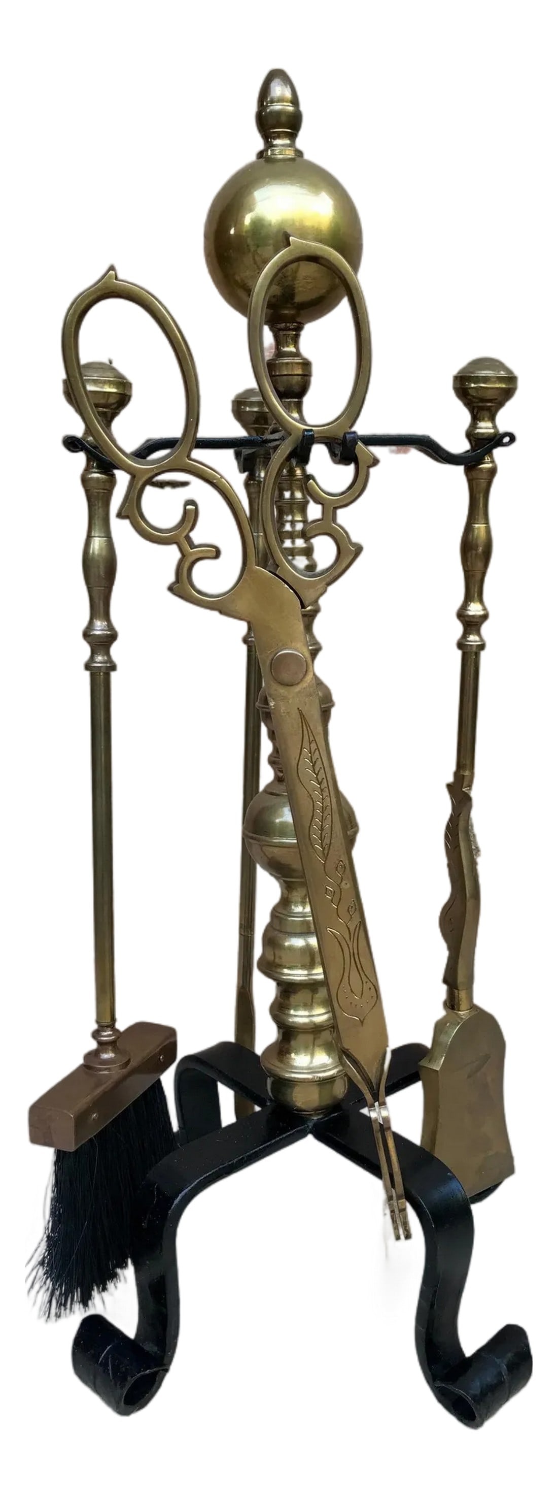 French Neoclassical Style Brass Fireplace Tools, 1970s, Set of 5 (1 of 6)