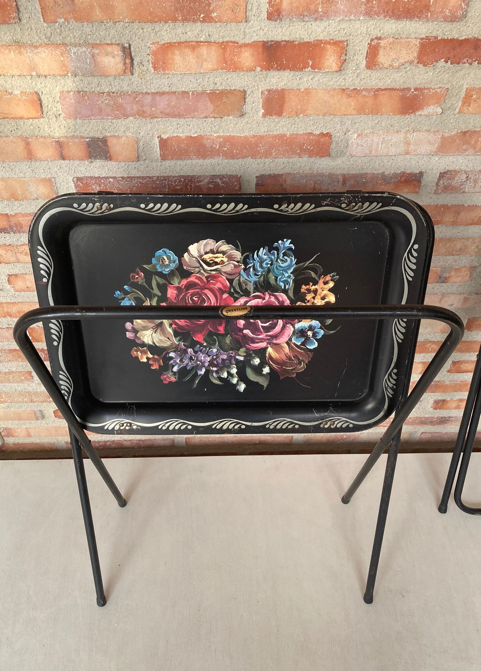 Early 20th Century Mid Century Modern Black Metal Serving Tray on Folding Stand by Crest Line - 11