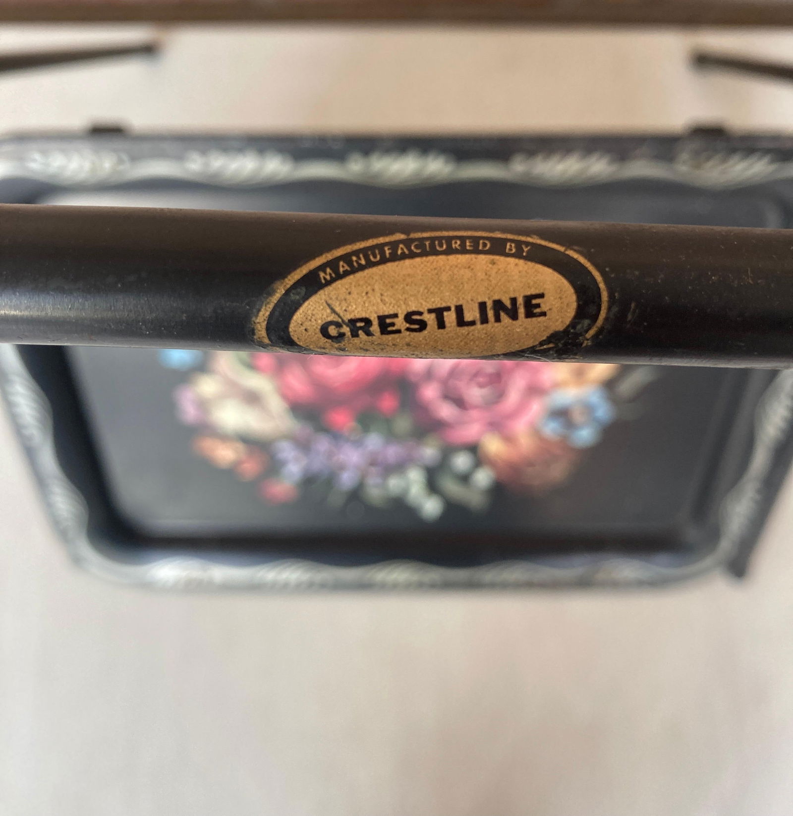 Early 20th Century Mid Century Modern Black Metal Serving Tray on Folding Stand by Crest Line - 14