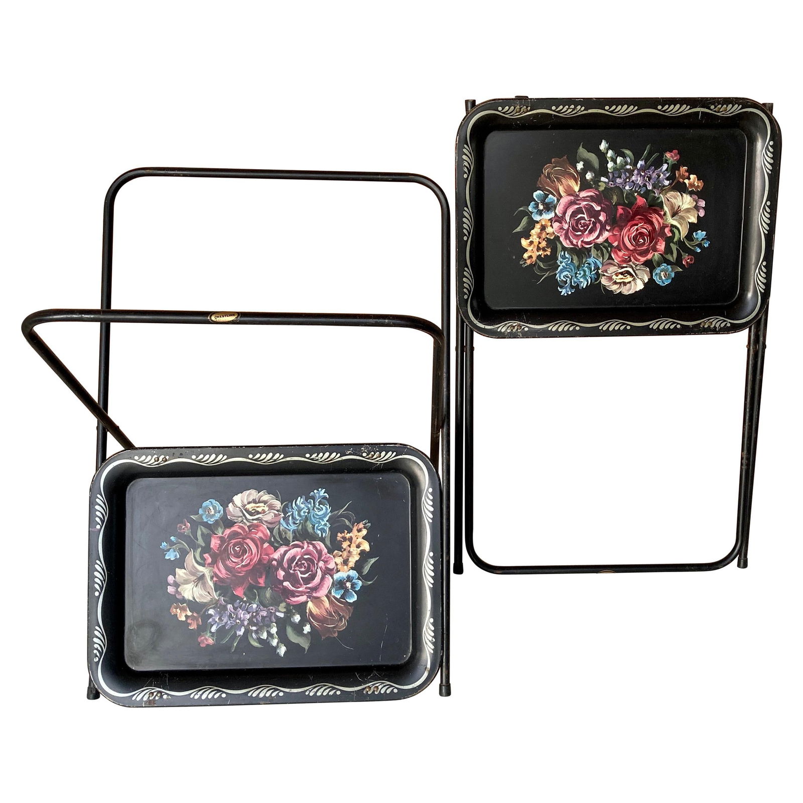 Early 20th Century Mid Century Modern Black Metal Serving Tray on Folding Stand by Crest Line - 15