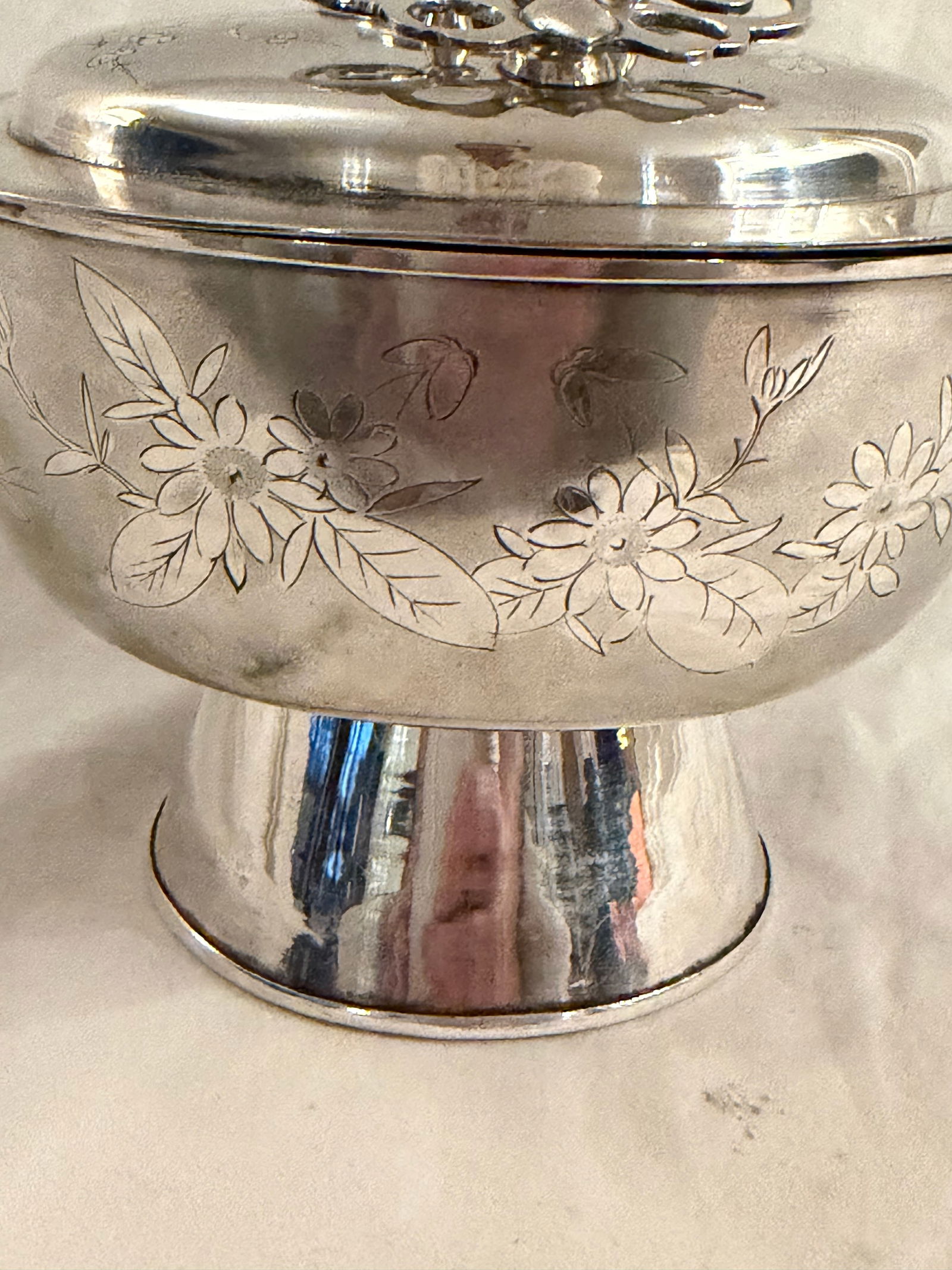 Antique Chinese Silver Huoguo Incense Burner – Floral Etched Design - 2