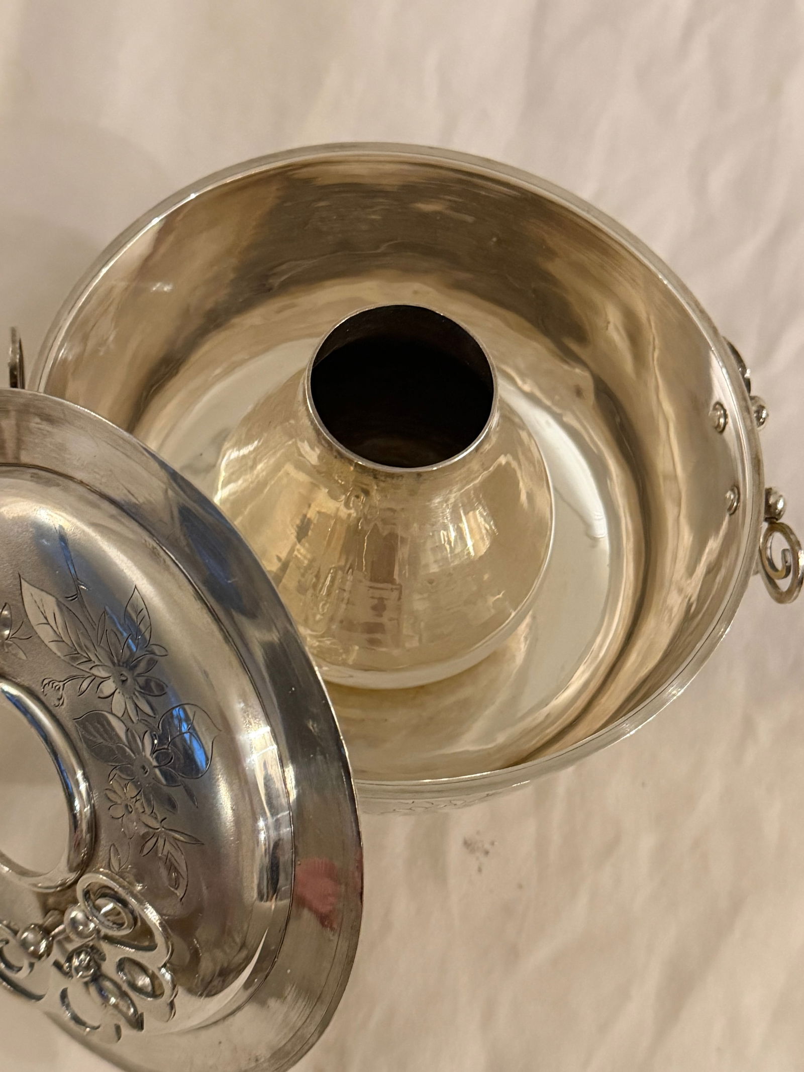 Antique Chinese Silver Huoguo Incense Burner – Floral Etched Design - 4