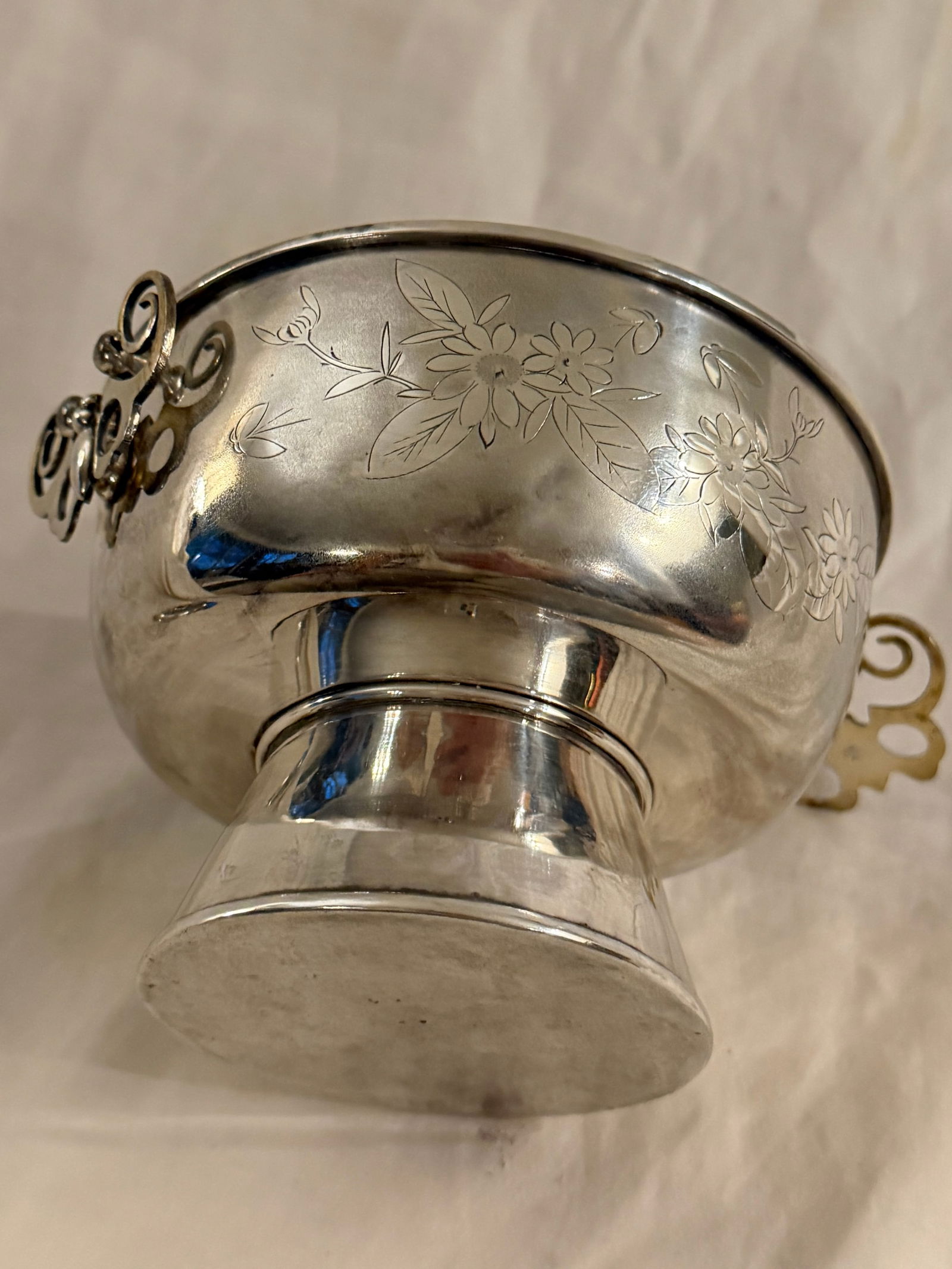 Antique Chinese Silver Huoguo Incense Burner – Floral Etched Design - 6