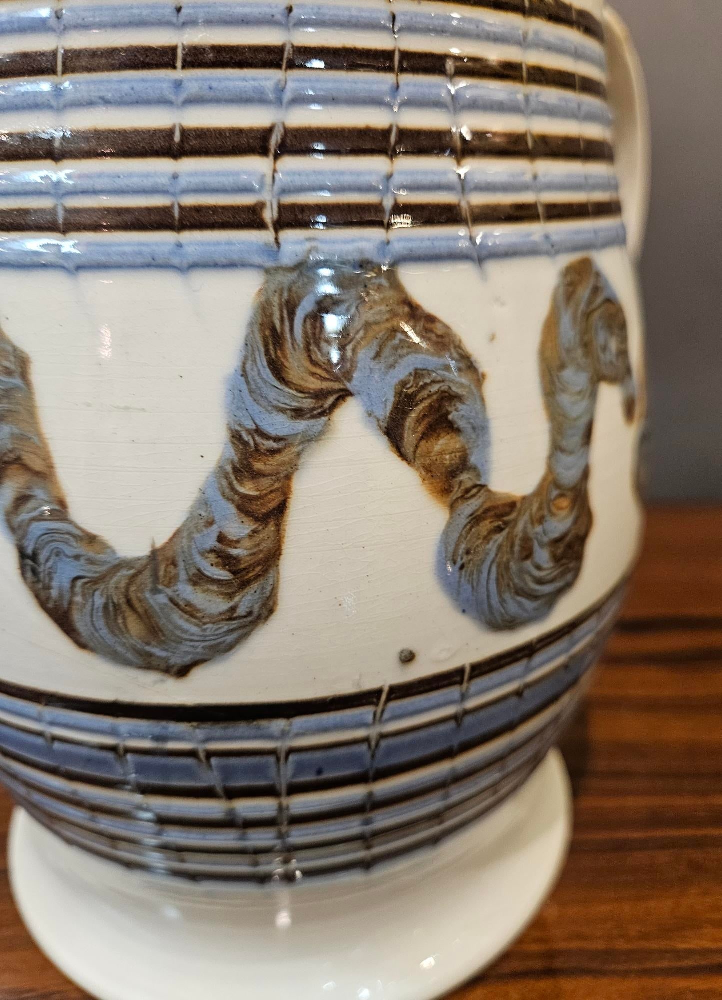 English Mocha Pottery Creamware Earthworm Jug - 8