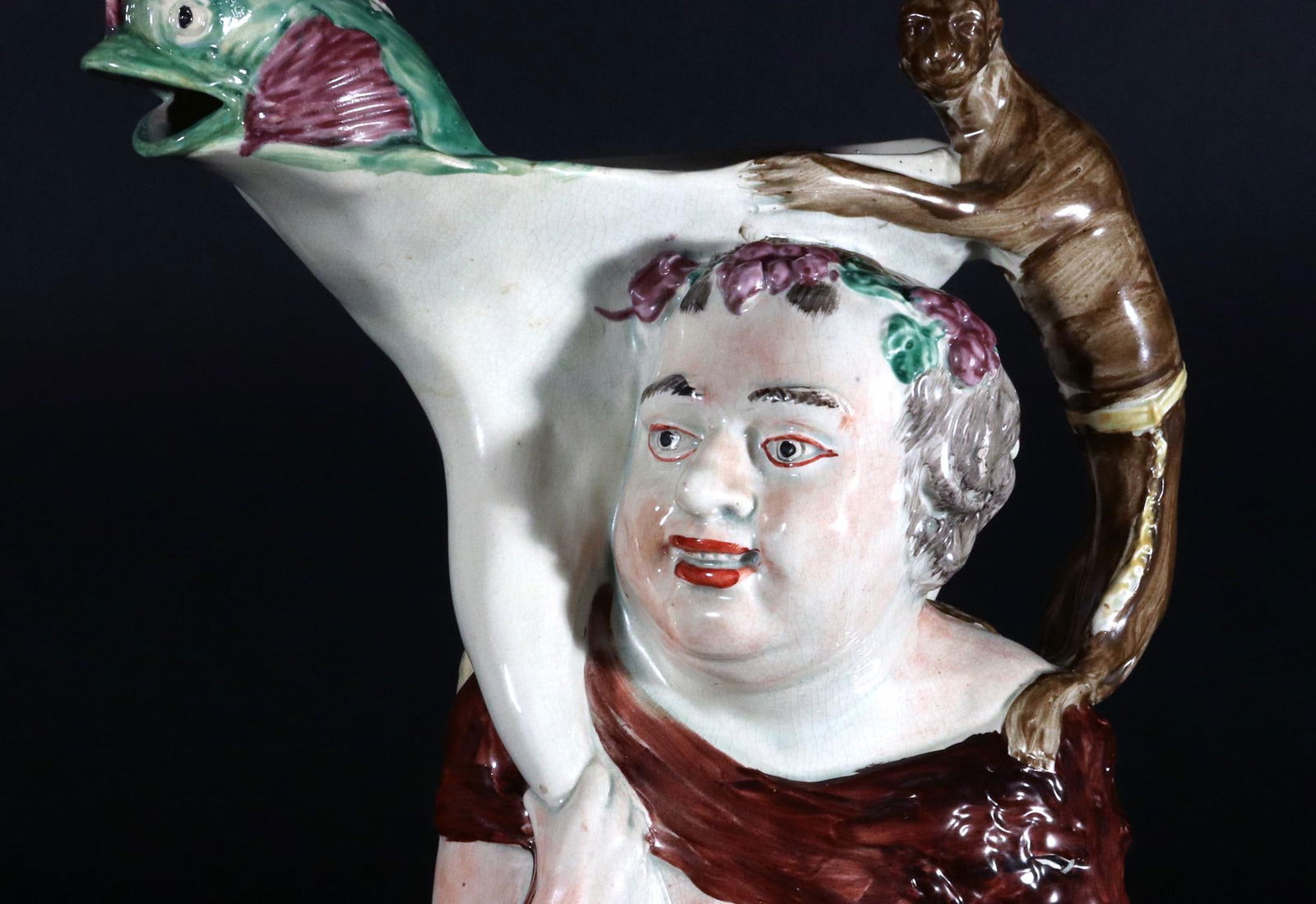 English Staffordshire Pearlware Pottery Large Bacchus Jug - 9