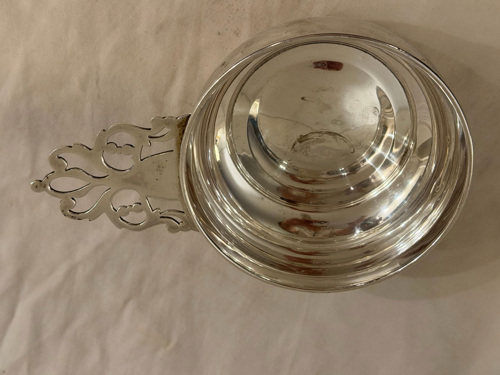 Antique Sterling Silver Porringer With Pierced Floral Handle - 2