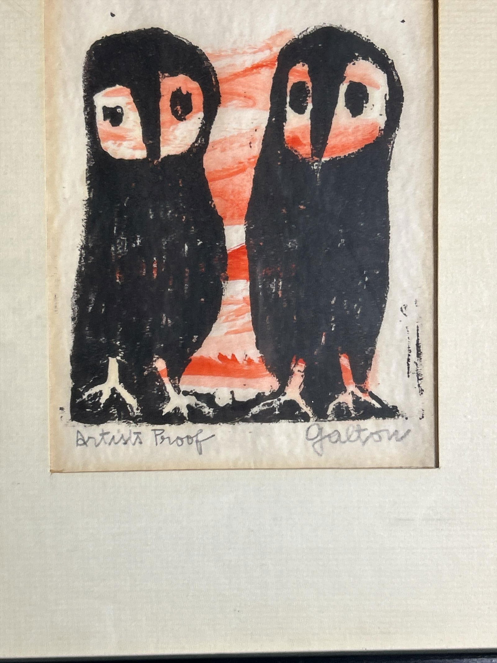 Vintage Herta Galton Framed Pair of Owls Artist Proof - 2