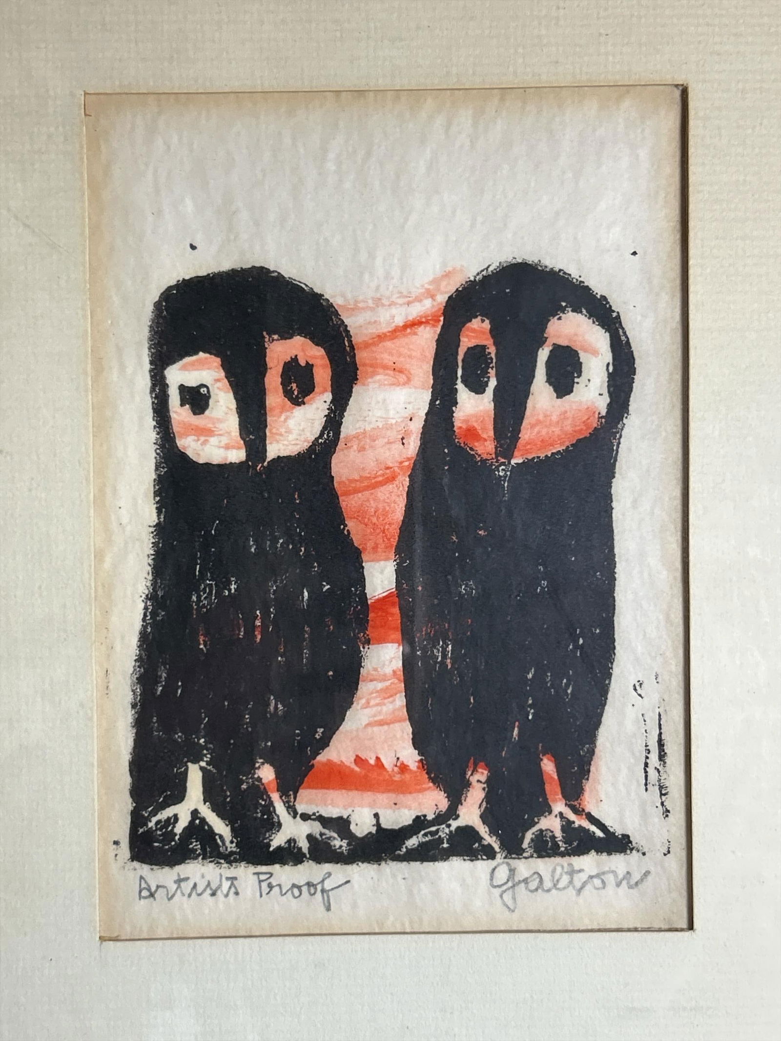 Vintage Herta Galton Framed Pair of Owls Artist Proof - 3