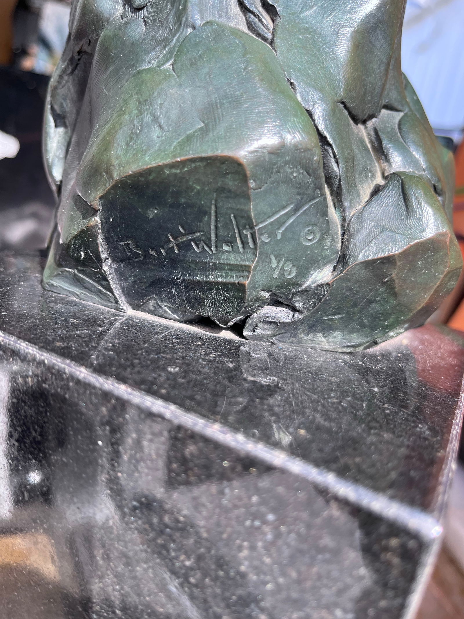 1980s Bart Walter's (American 20th Century ) Bronze Turkey Sculpture on Marble Pedestal. Signed 1 - 9