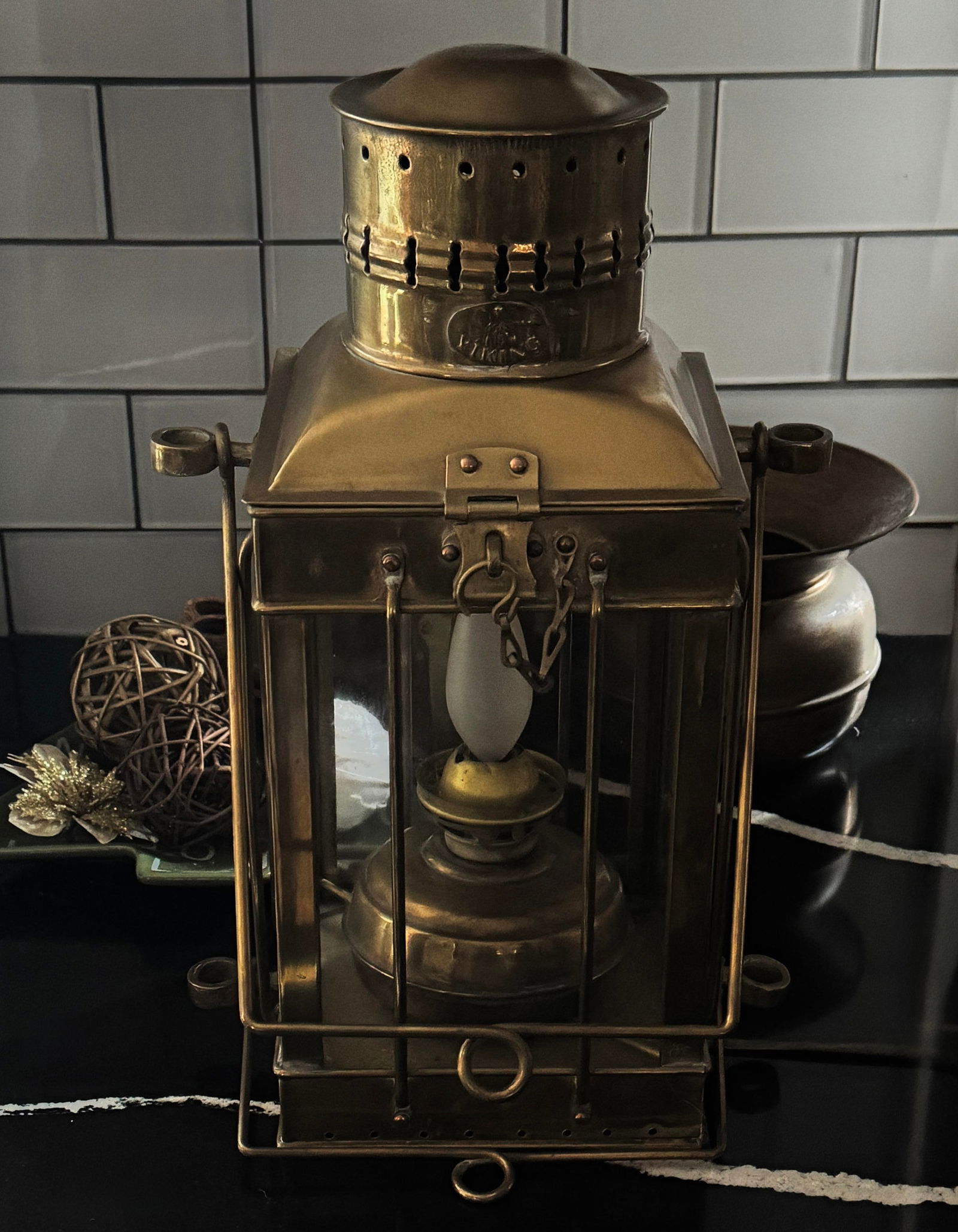1890s Historical Solid Brass Railroad Lantern | Electrified | Industrial Maritime Form - 2