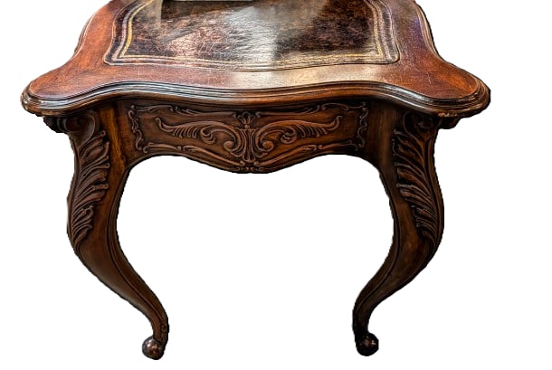 Vintage French Louis XV Style Carved Walnut Writing Desk With Leather Top - 4