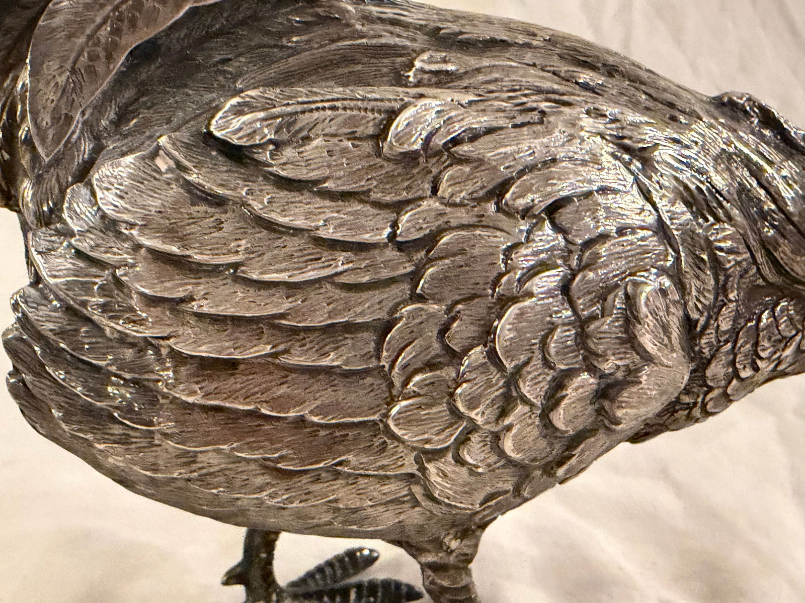 Mid-20th Century Spanish 915 Silver Chicken Figurine With Detailed Feather Work - 10