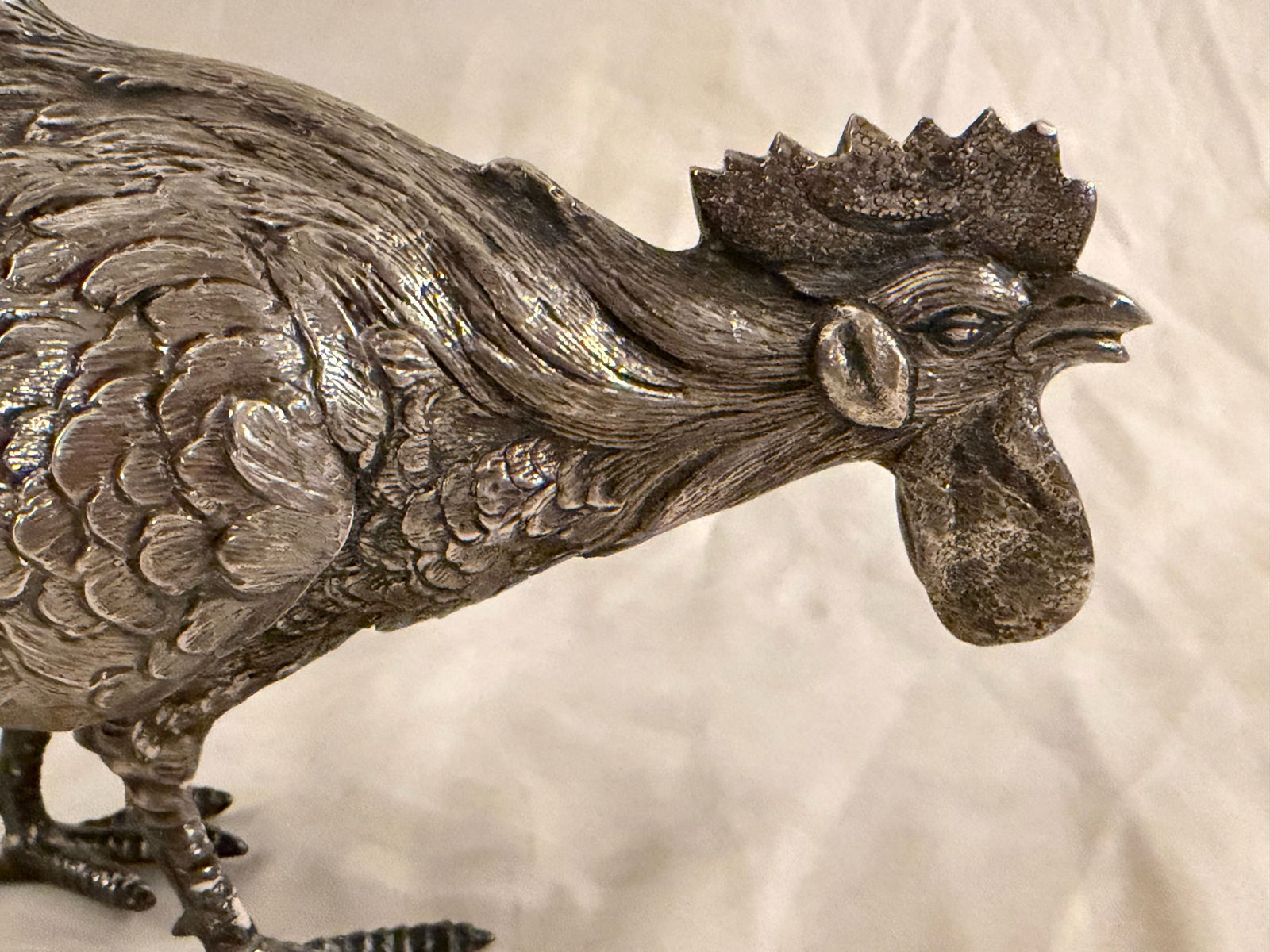 Mid-20th Century Spanish 915 Silver Chicken Figurine With Detailed Feather Work - 3