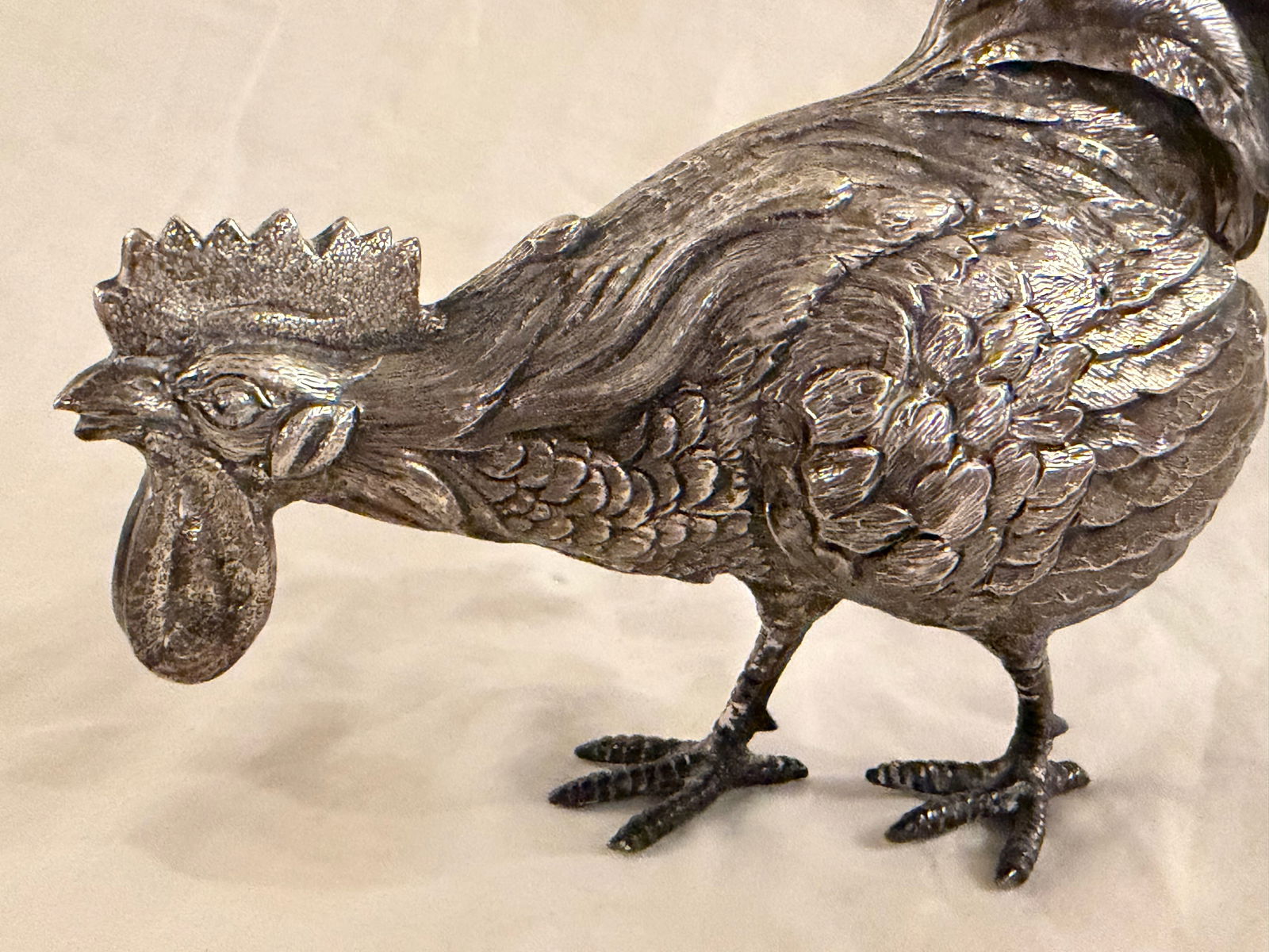 Mid-20th Century Spanish 915 Silver Chicken Figurine With Detailed Feather Work - 4