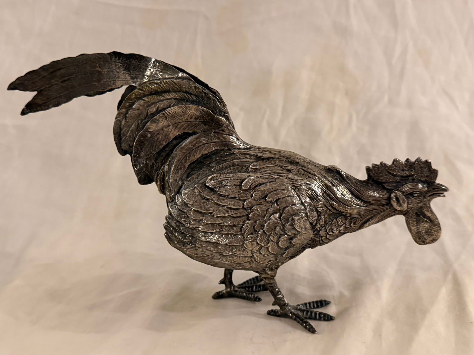 Mid-20th Century Spanish 915 Silver Chicken Figurine With Detailed Feather Work - 5