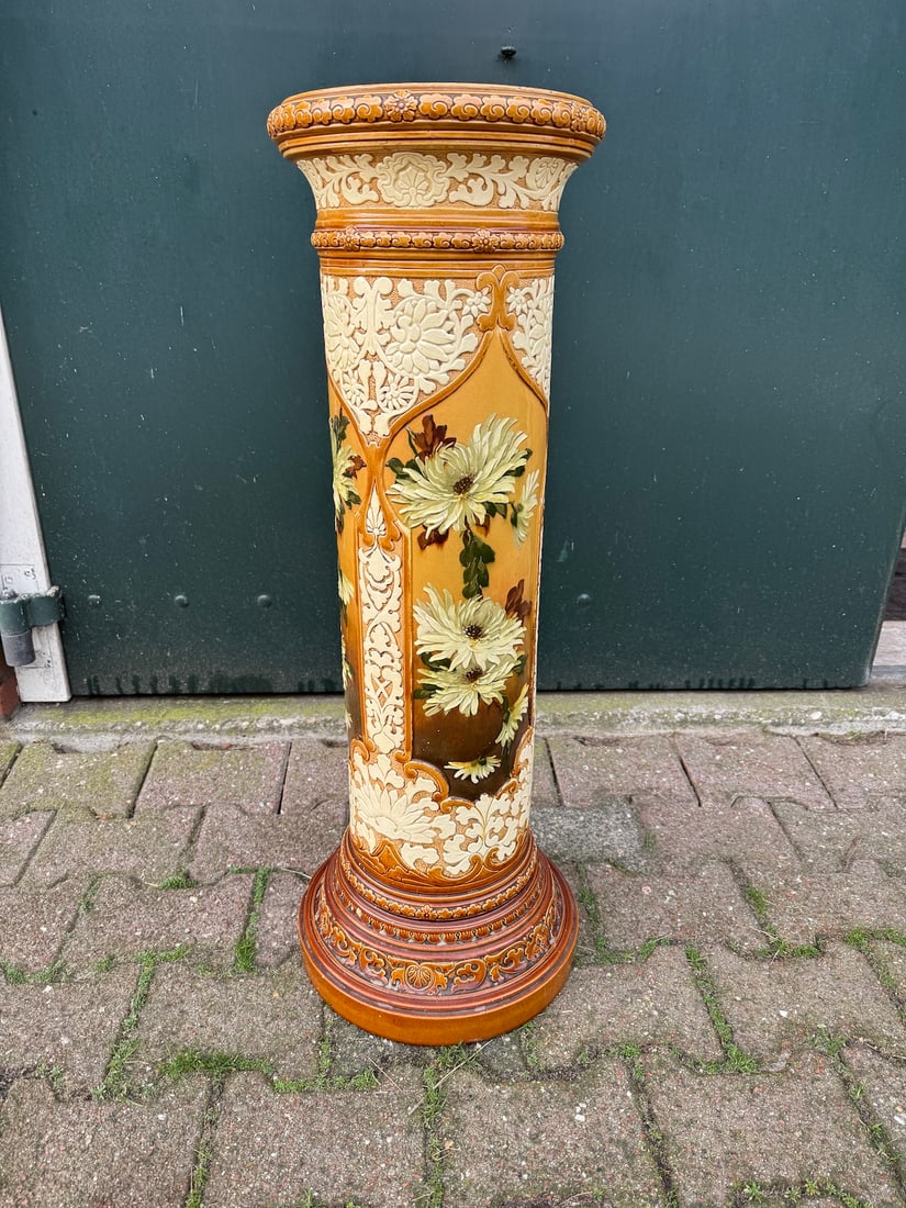 1913 English Porcelain Pedestal Floral Cream Antique Column - 12