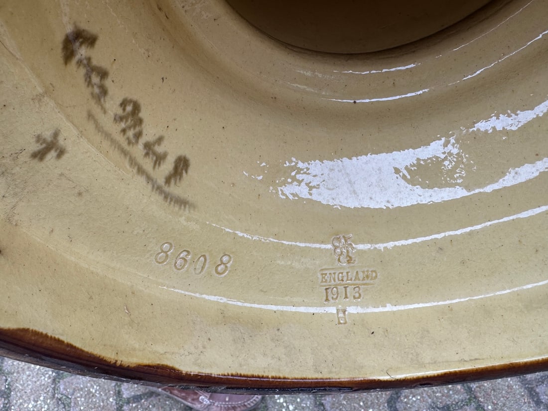 1913 English Porcelain Pedestal Floral Cream Antique Column - 4