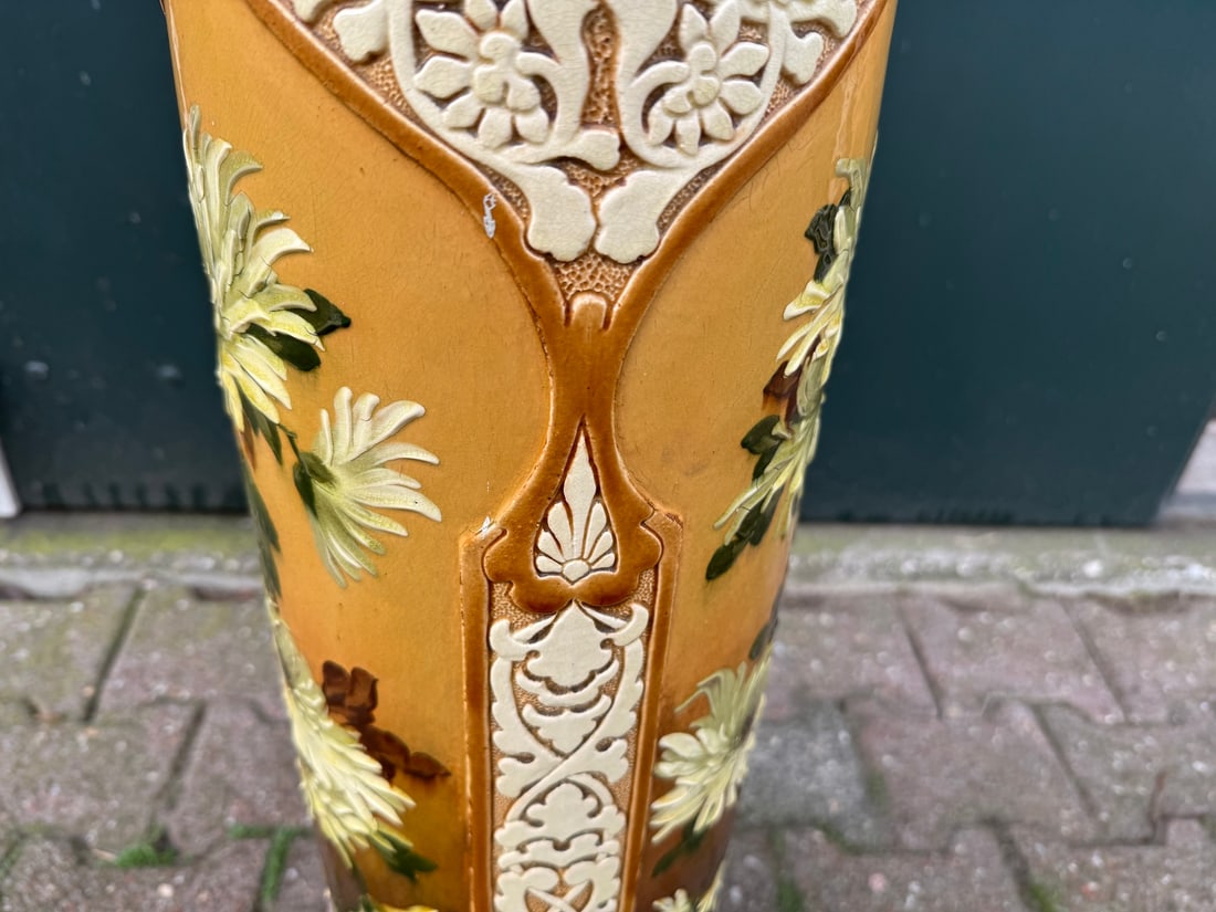 1913 English Porcelain Pedestal Floral Cream Antique Column - 5