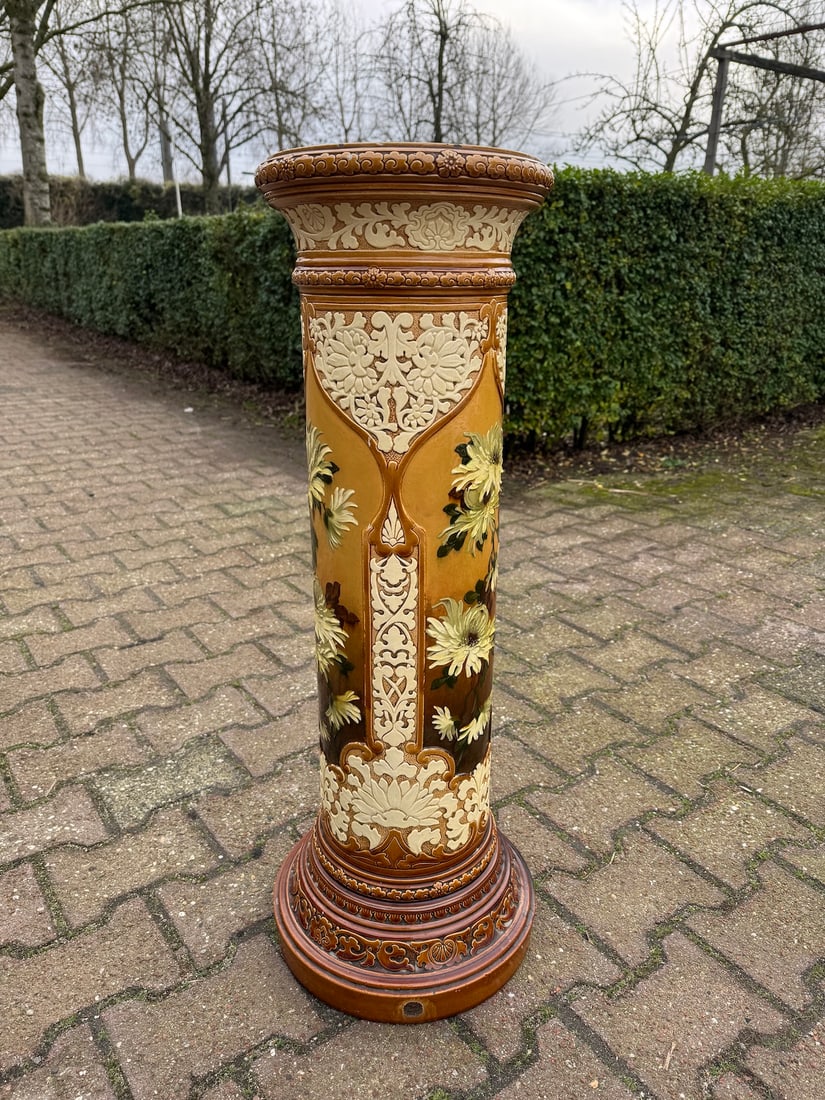 1913 English Porcelain Pedestal Floral Cream Antique Column - 8