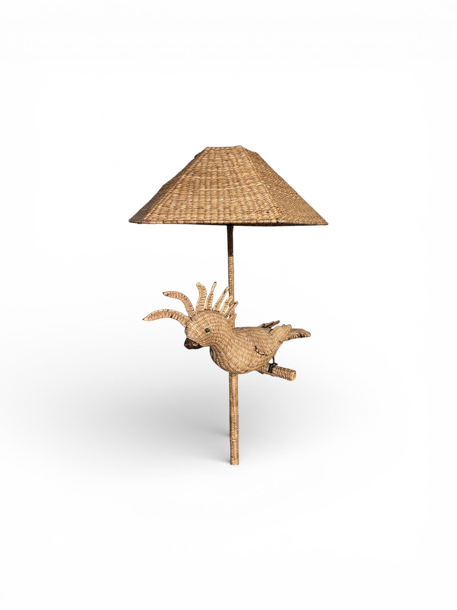 Mario Lopez Torres Rattan, Cockatoo Floor Lamp - Hollywood Regency , Signed - 11