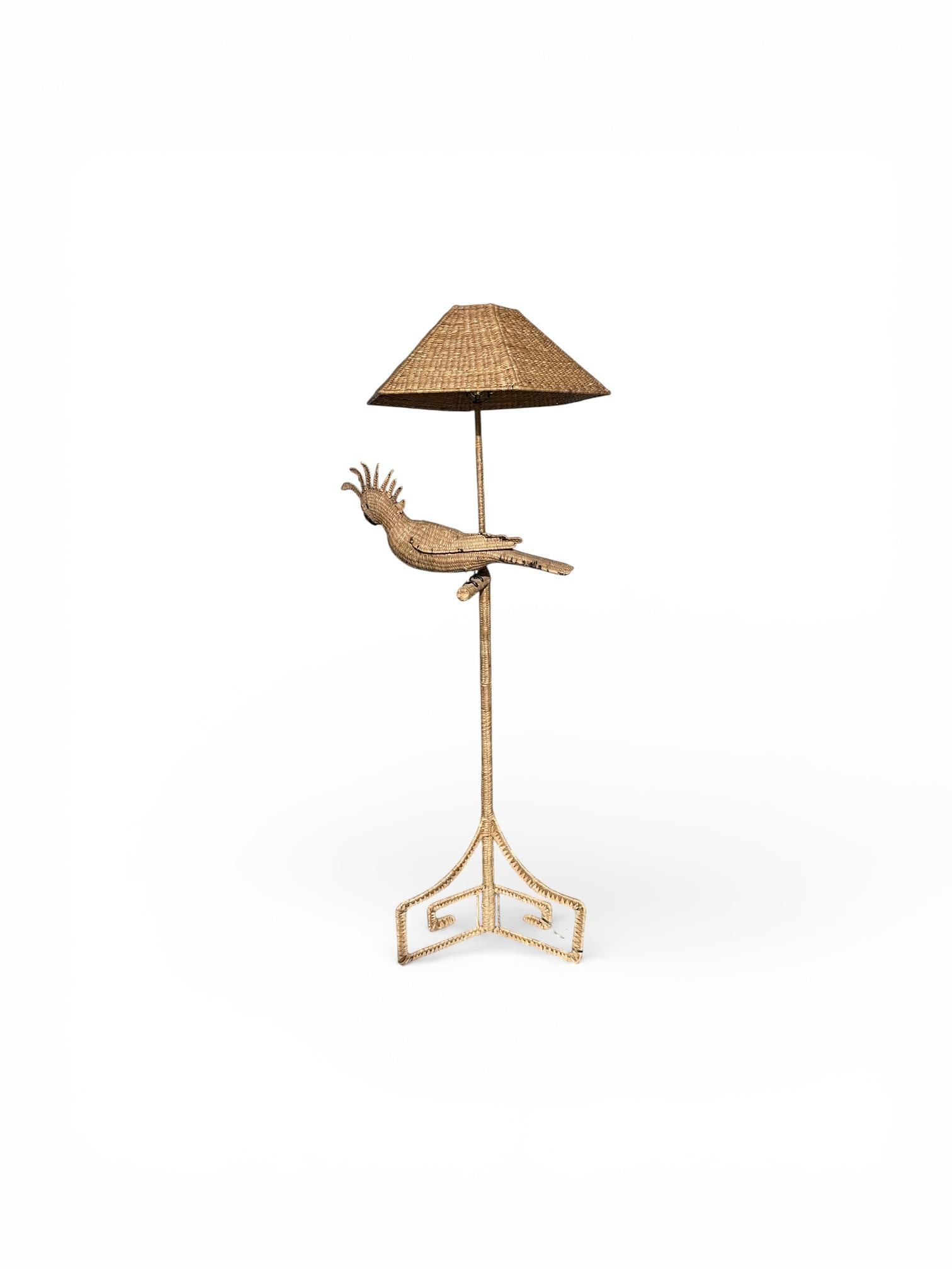 Mario Lopez Torres Rattan, Cockatoo Floor Lamp - Hollywood Regency , Signed - 5