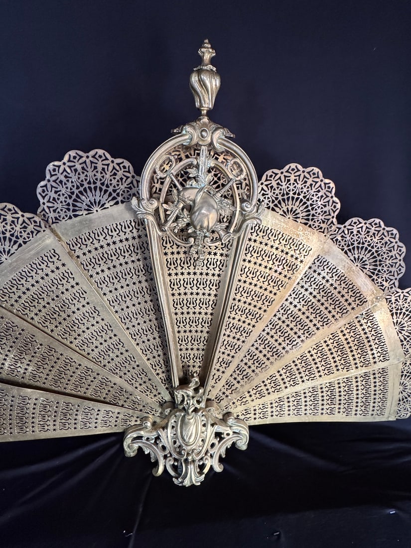 19th C French Louis XVI Gold Gilt Bronze Fireplace Screen 1 Pc - 14