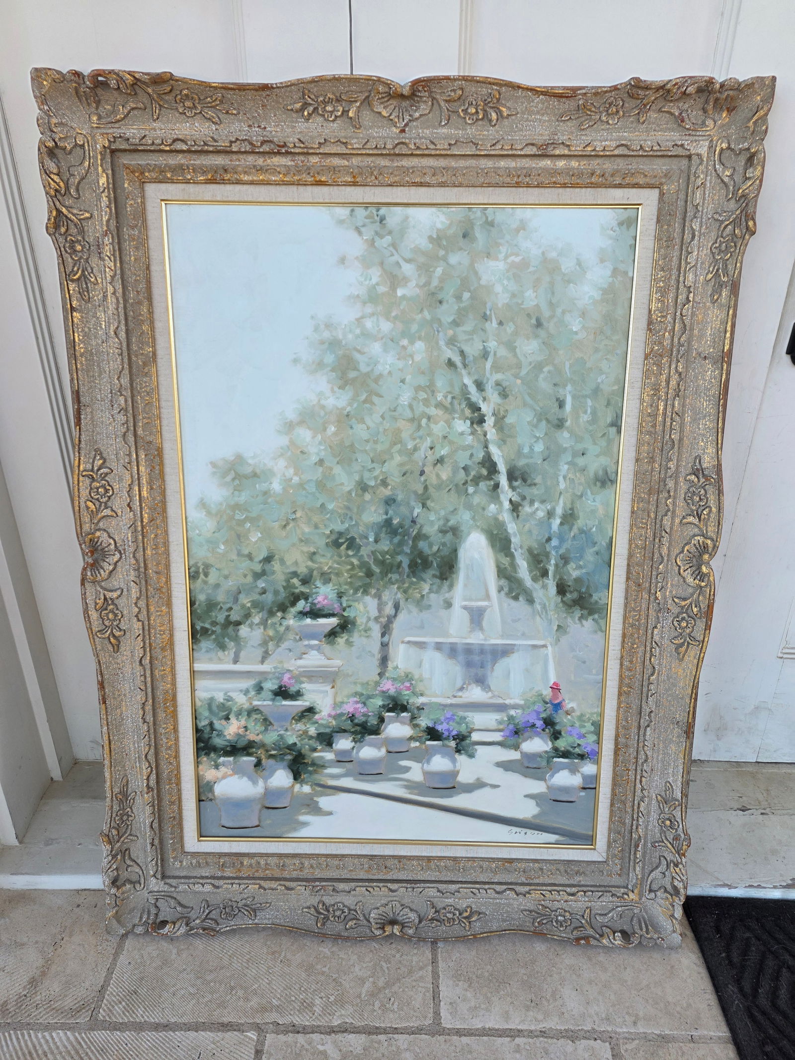 Andre Gisson Impressionist Painting of a Fountain in a Park - 2