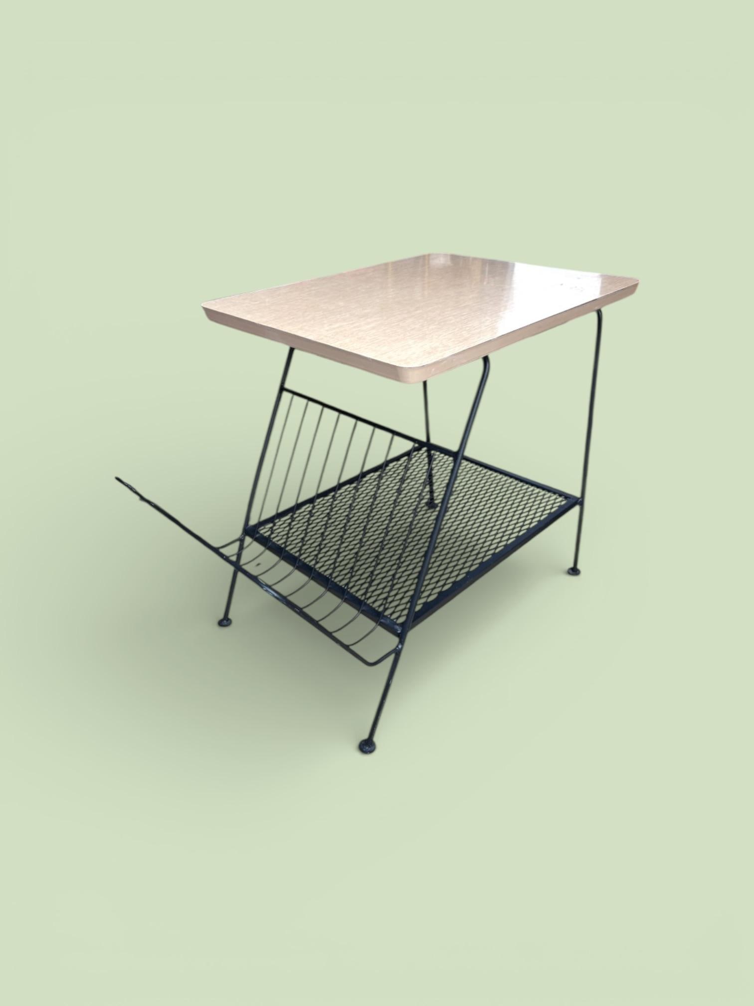 Mid Century Table With Metal Magazine Rack - 3