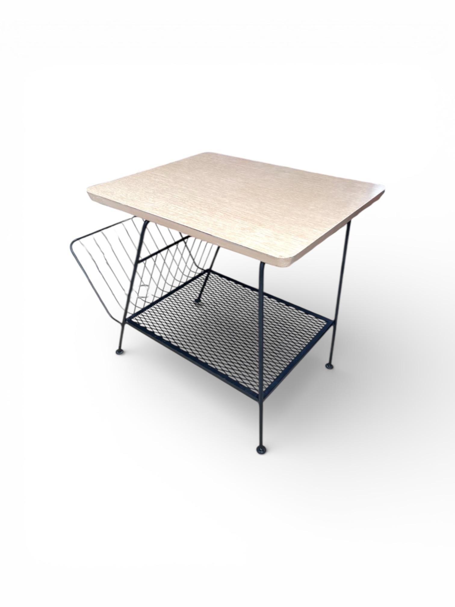 Mid Century Table With Metal Magazine Rack - 6