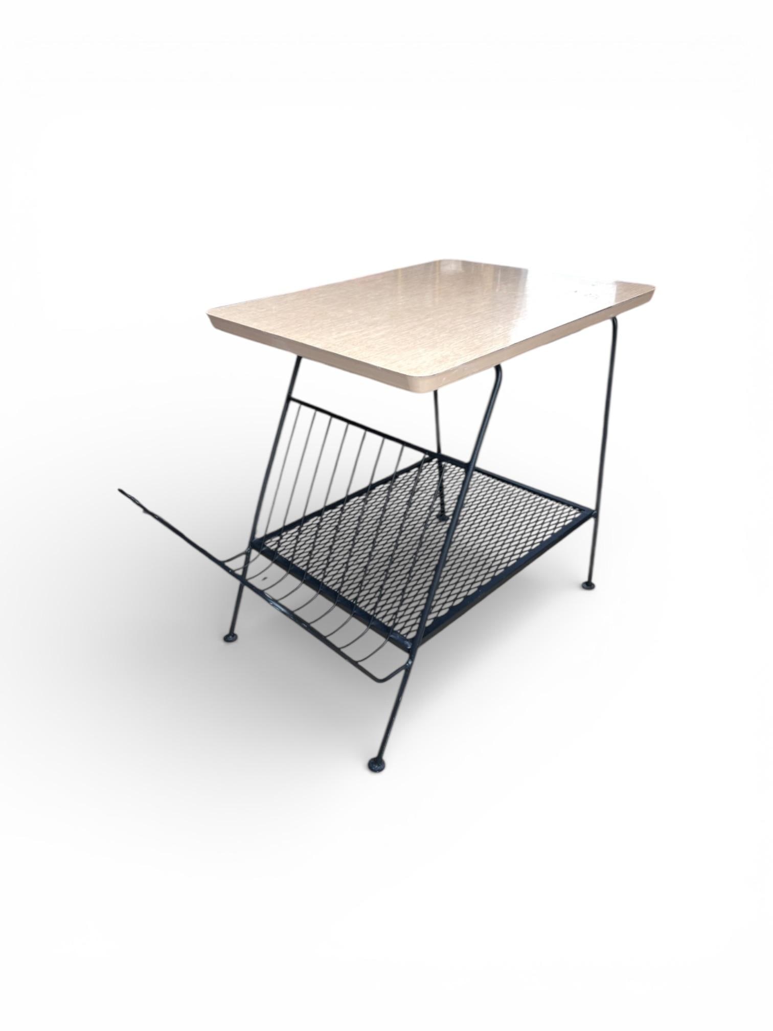 Mid Century Table With Metal Magazine Rack - 7