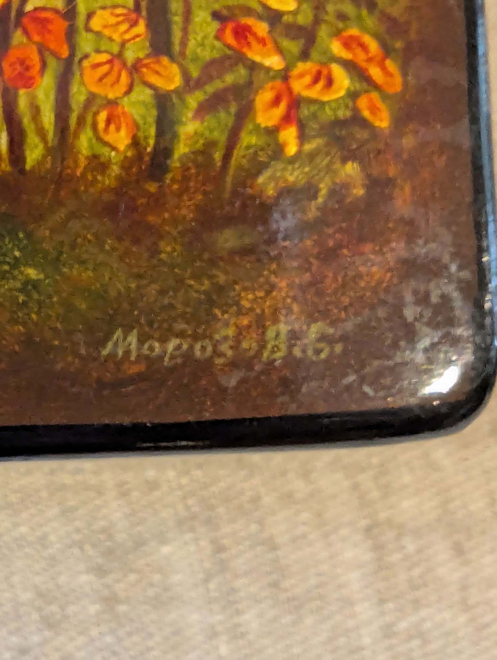 Vintage Fedoskino Lacquer Box: 'The Young Cowherd' by Artist v.b. Morozov (1985) - 8
