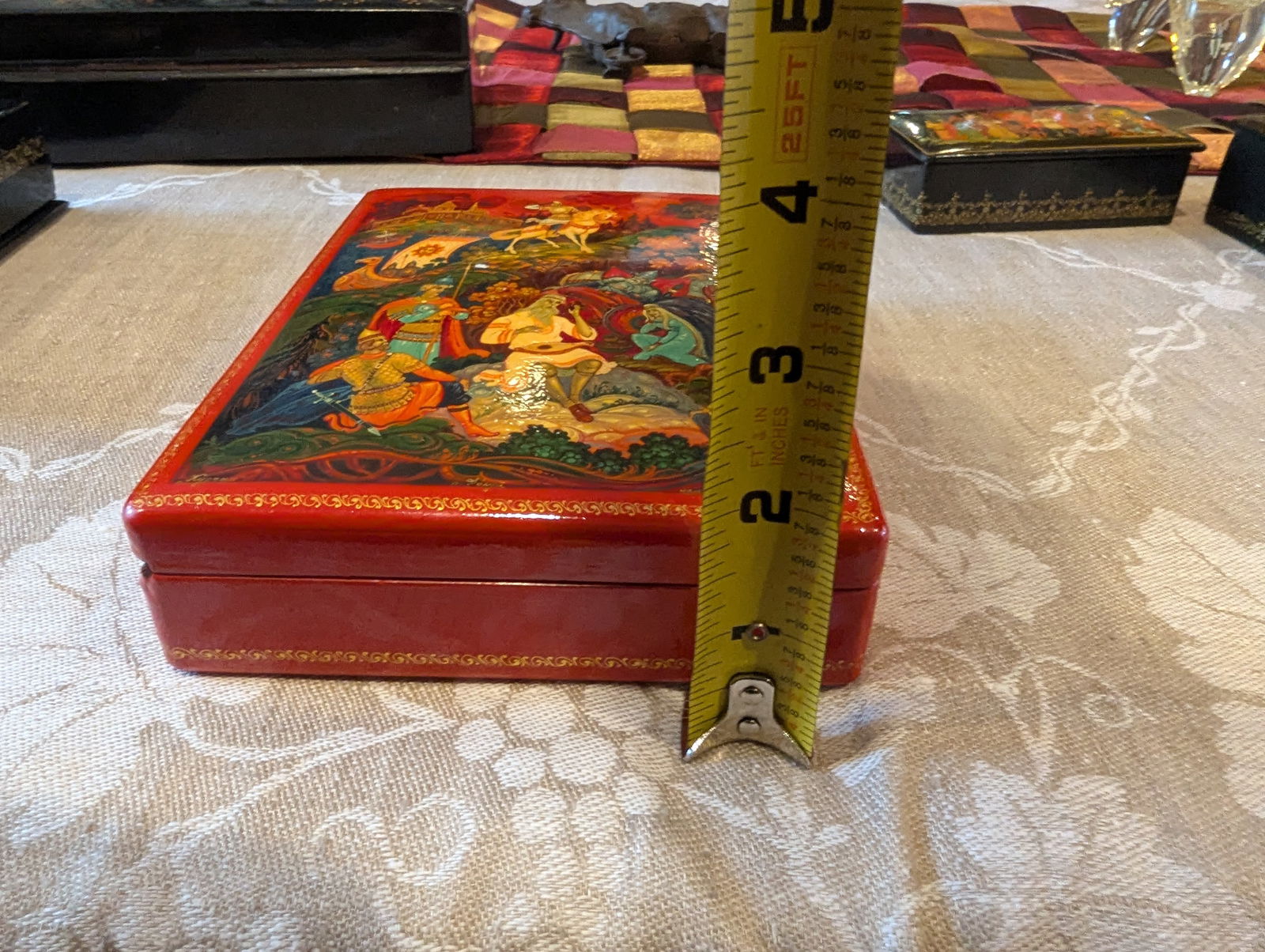 1980s Red Lacquered Fairytale Box of the Tale of Tsar Saltan" – Kholuy Lacquer Box - 3