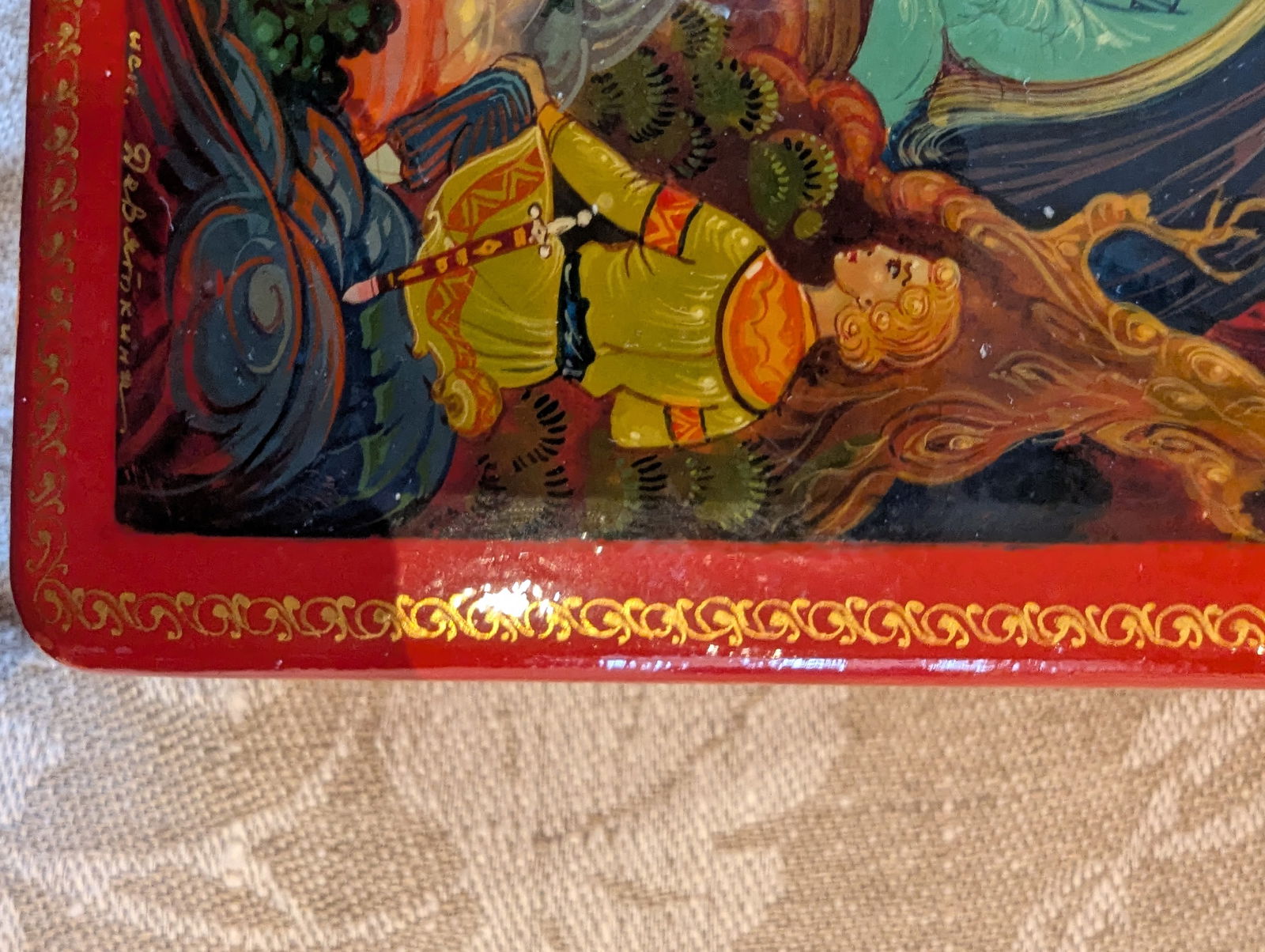 1980s Red Lacquered Fairytale Box of the Tale of Tsar Saltan" – Kholuy Lacquer Box - 7