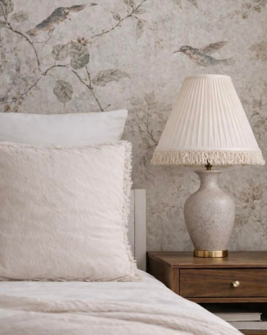 Mid-Century Traditional Ivory Pleated Fringe Lampshades - 2