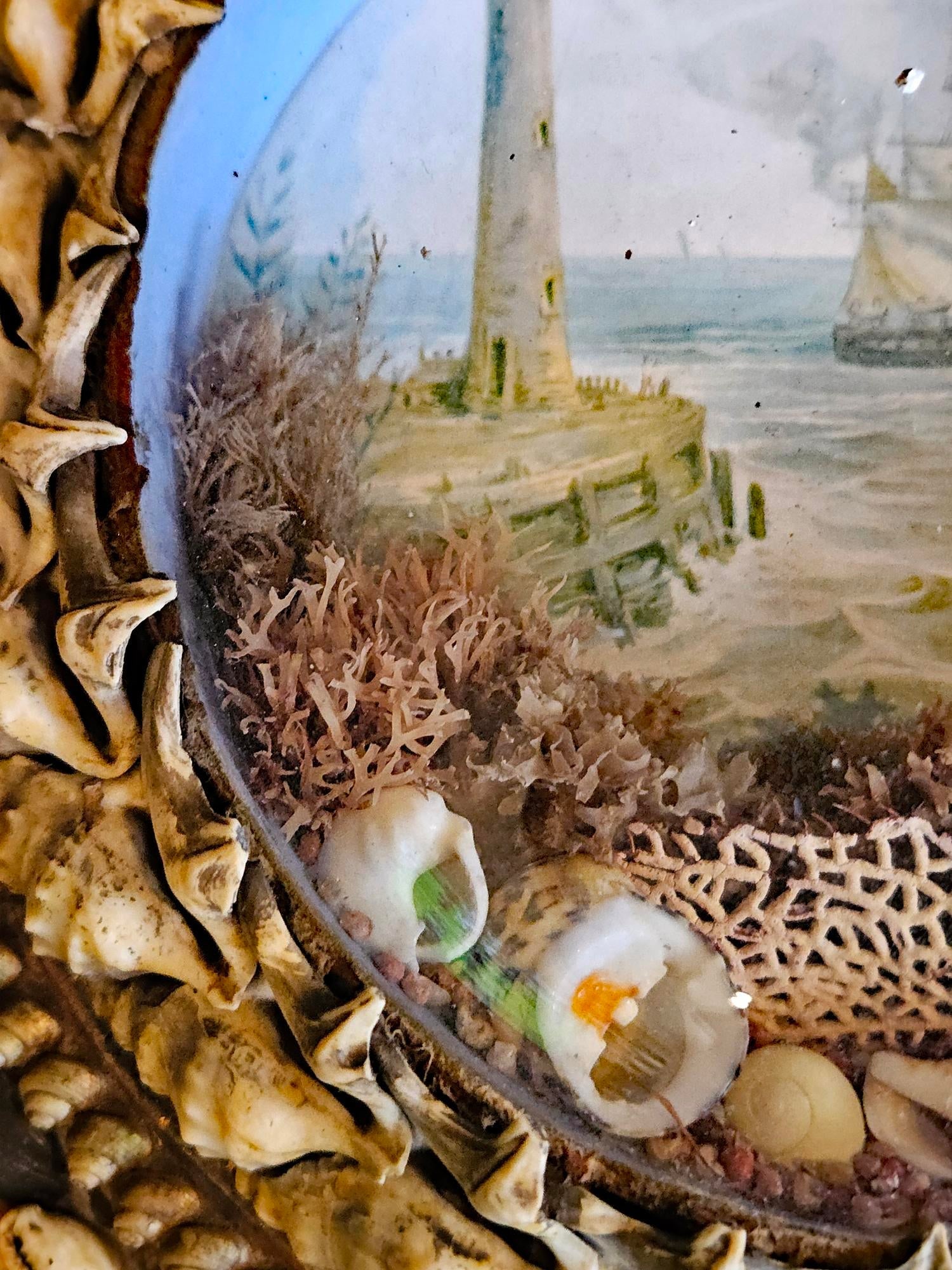 Edwardian Shellwork Valentine Diorama of a Ship Passing Lighthouse - 10