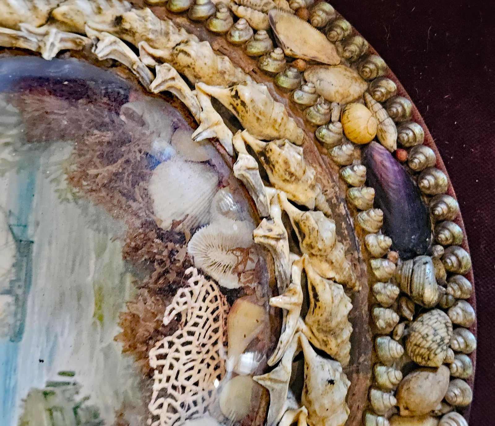 Edwardian Shellwork Valentine Diorama of a Ship Passing Lighthouse - 13