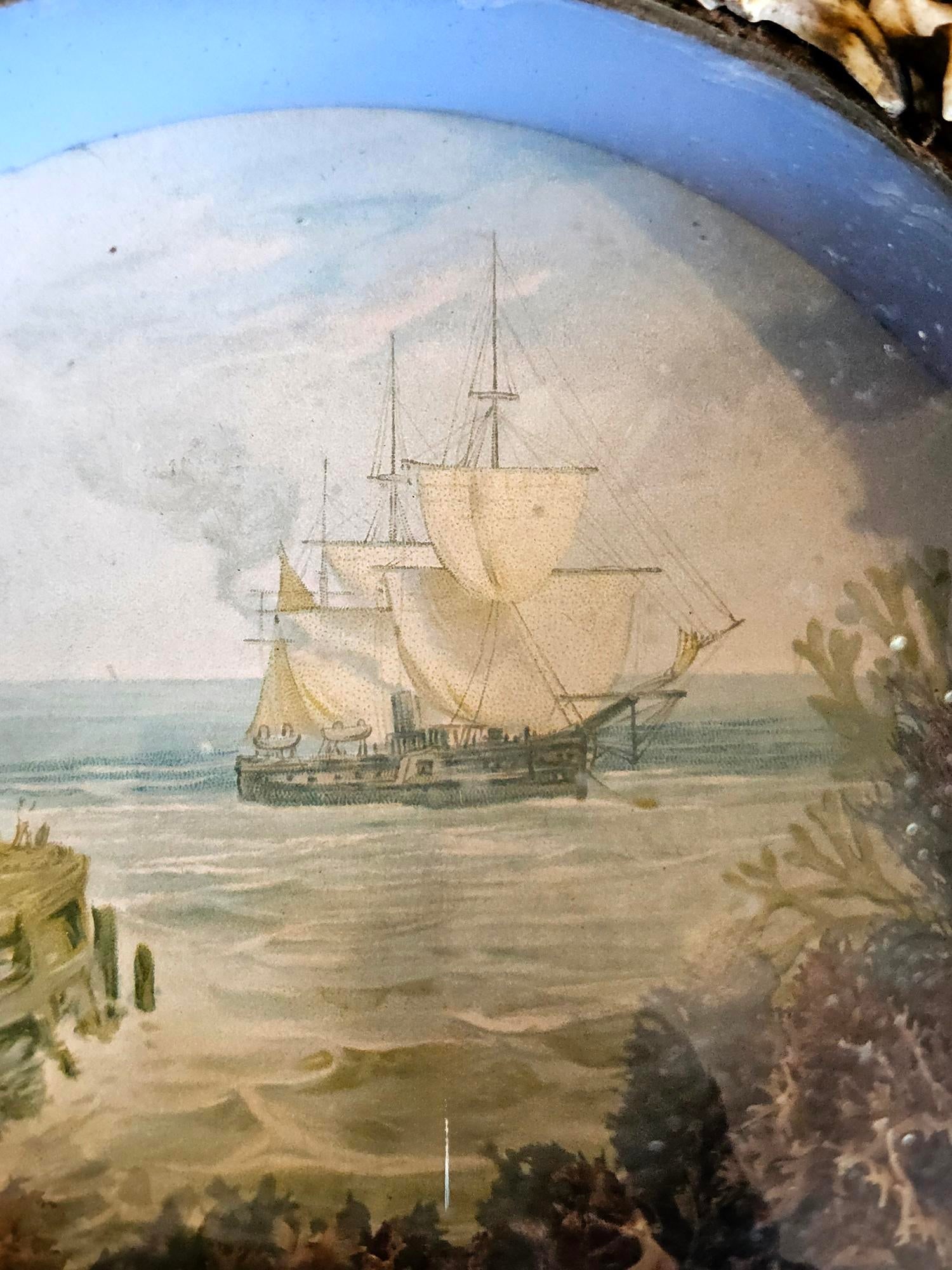 Edwardian Shellwork Valentine Diorama of a Ship Passing Lighthouse - 4