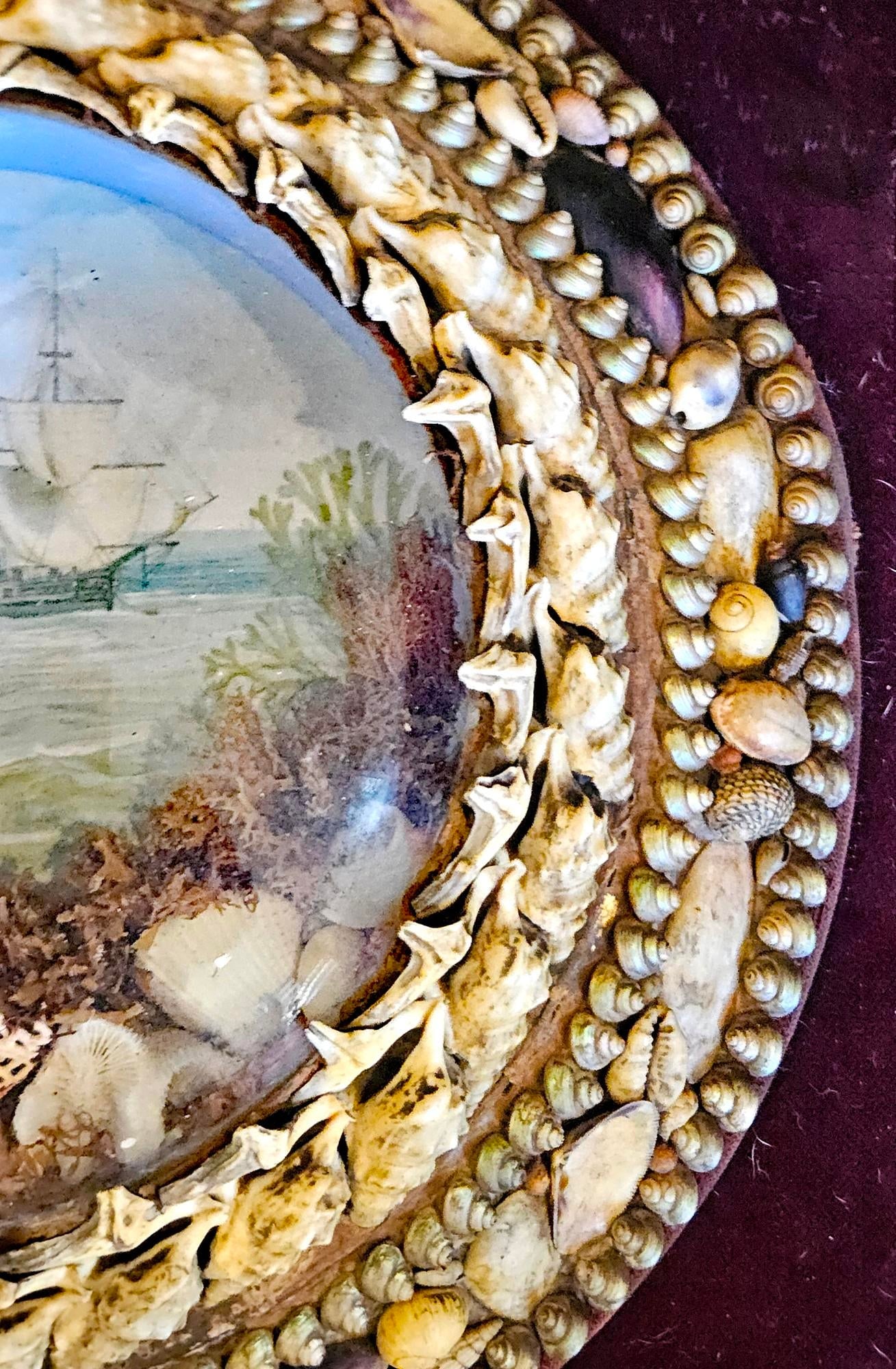 Edwardian Shellwork Valentine Diorama of a Ship Passing Lighthouse - 9