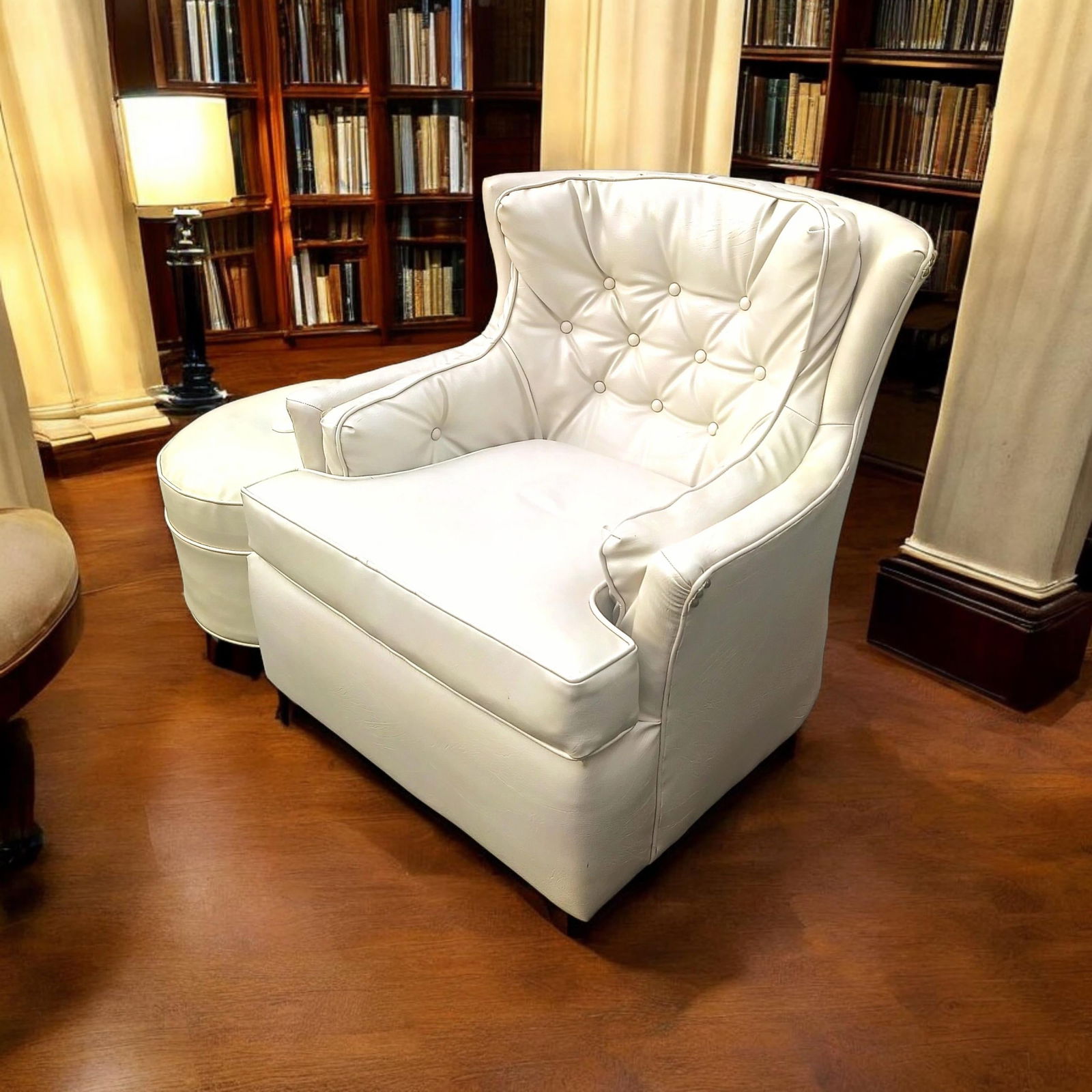Exquisite Cream Color High-Quality Mid-Century Modern Masterpiece Wingback Chair and Matching Ottoma - 3