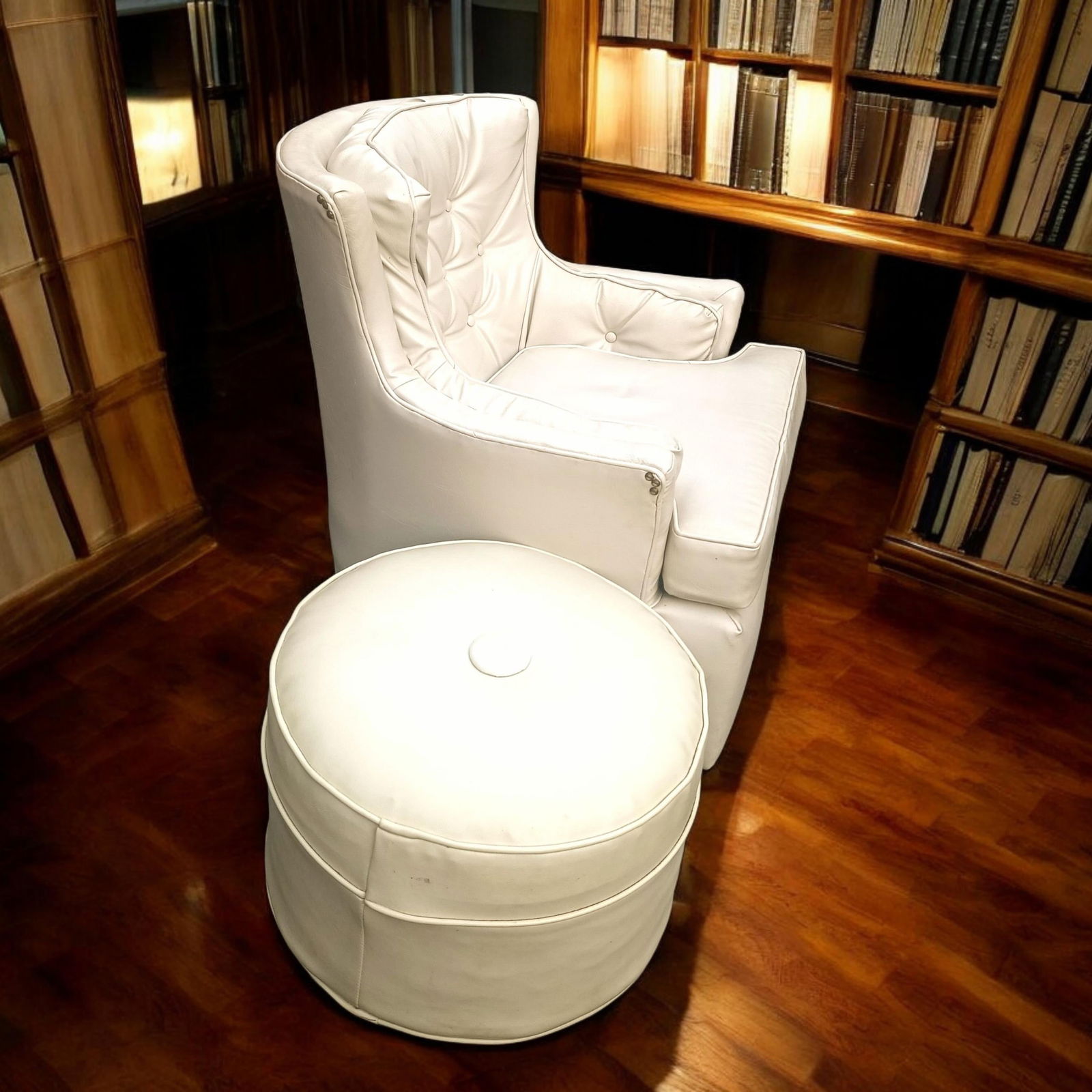 Exquisite Cream Color High-Quality Mid-Century Modern Masterpiece Wingback Chair and Matching Ottoma - 4
