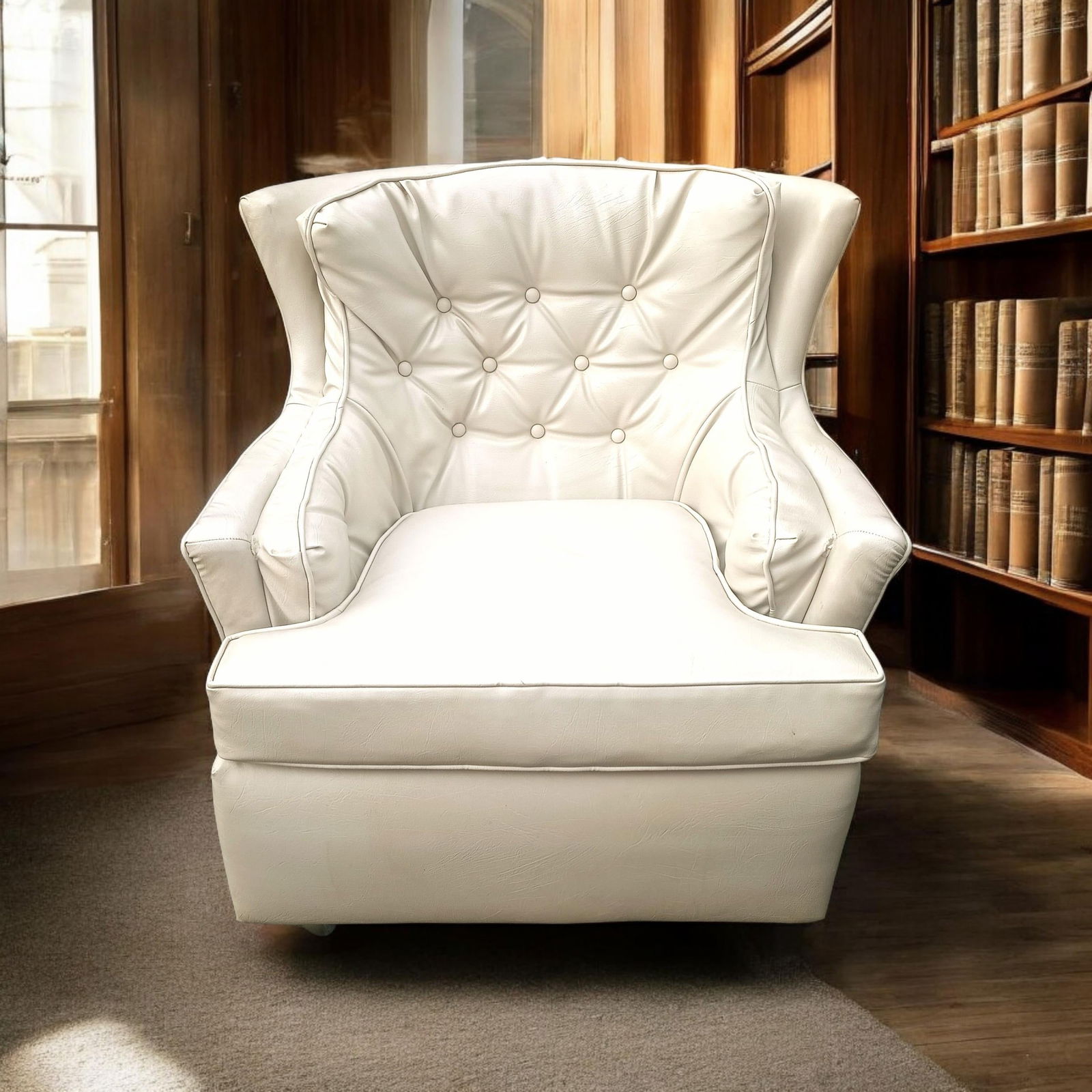 Exquisite Cream Color High-Quality Mid-Century Modern Masterpiece Wingback Chair and Matching Ottoma - 8