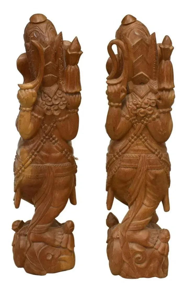 Large Ganesha Elephant God Carved Mango Wood Sculptures - a Pair - 3
