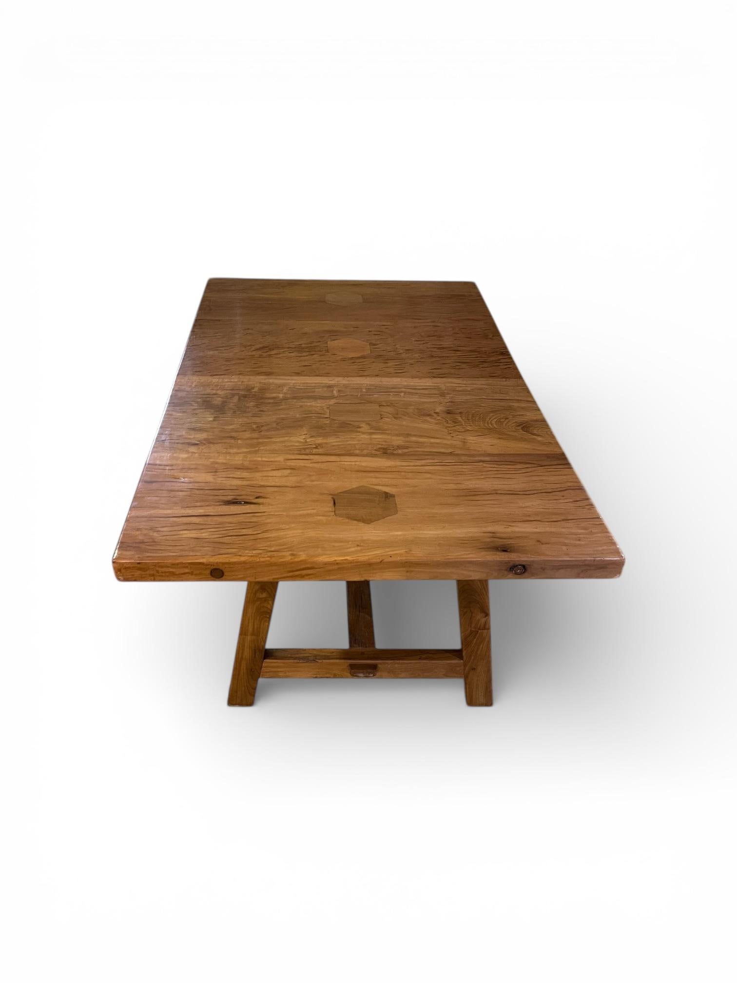 Vintage Hand Crafted Solid Wood Dining Table With Two Benches - 3