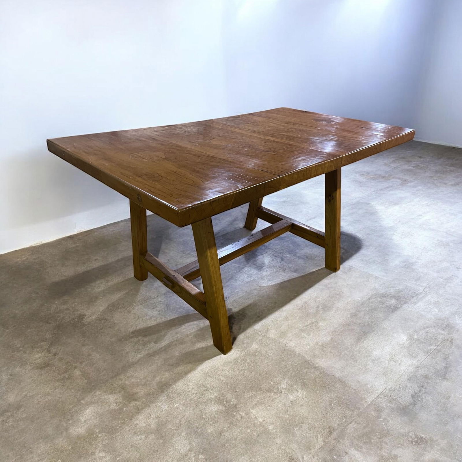 Vintage Hand Crafted Solid Wood Dining Table With Two Benches - 4