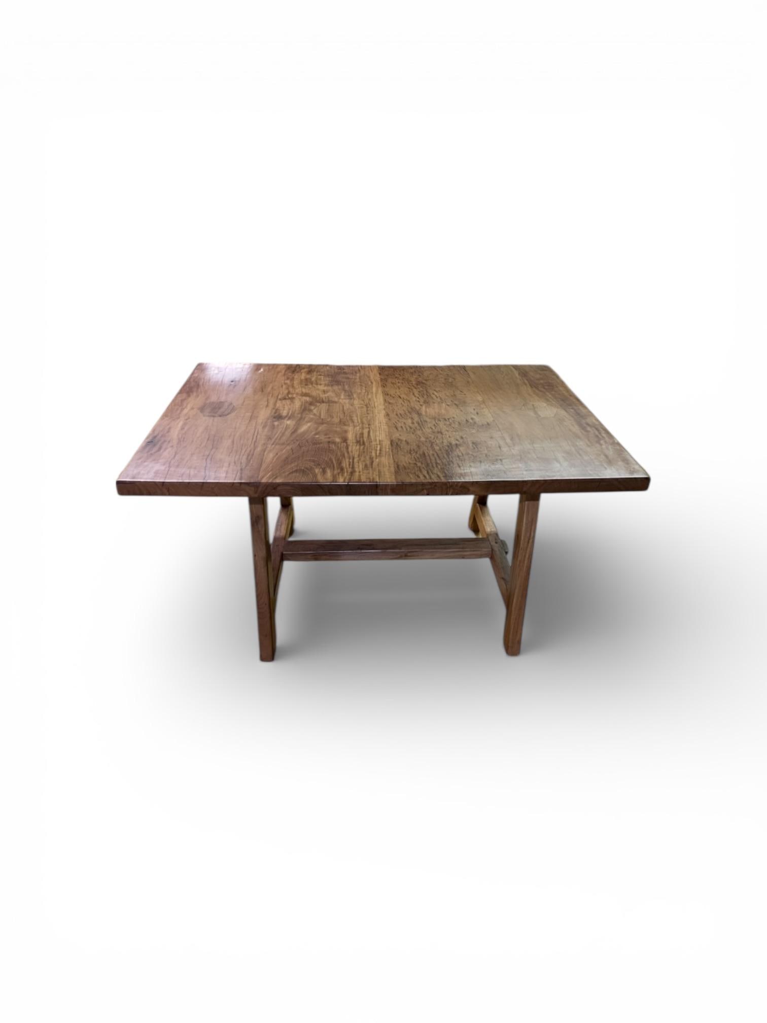 Vintage Hand Crafted Solid Wood Dining Table With Two Benches - 7