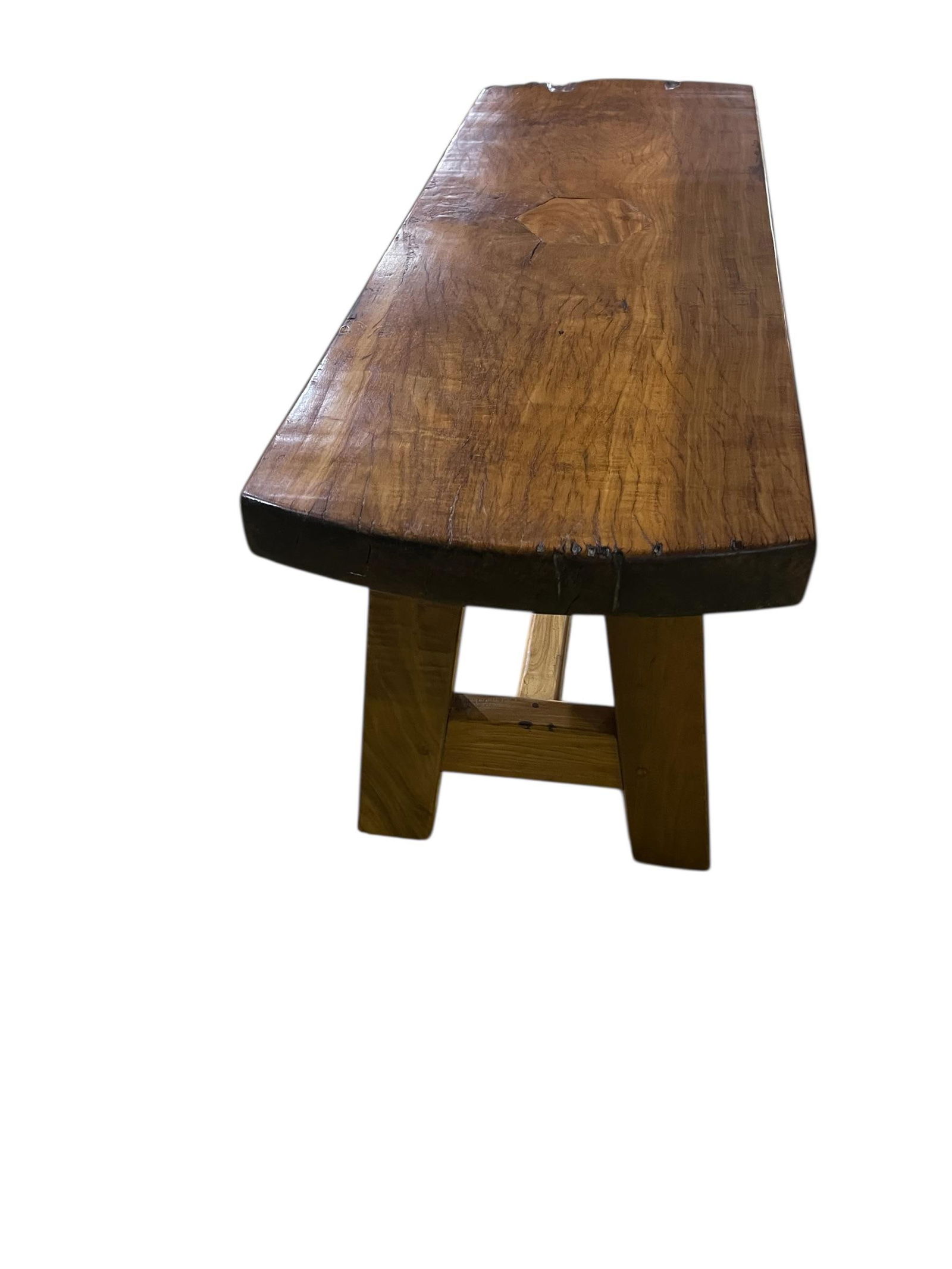 Vintage Hand Crafted Solid Wood Dining Table With Two Benches - 9