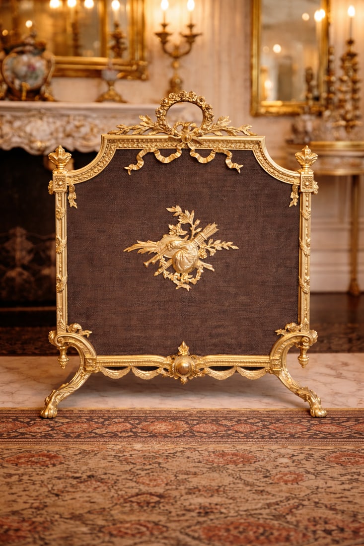 19th C French Louis XVI Gilt Bronze Fireplace Screen - 10